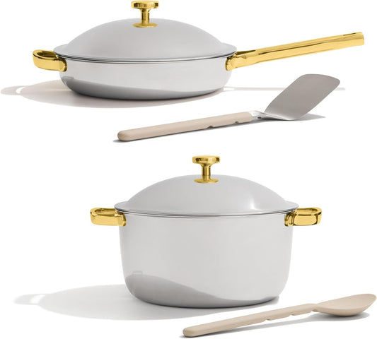Our Place Titanium Pro Cookware Duo – Always Pan & Perfect Pot with Nonstick No-Coating Technology | Tri-Ply Titanium & Stainless Steel | Safe for Oven, Induction & All Cooktops up to 750°F | Gold