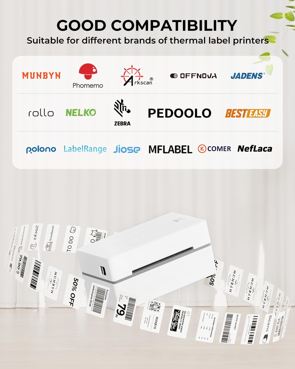 MUNBYN 2x1 Inch Thermal Sticker Labels, Address Barcode Self-Adhesive Label Paper for Direct Thermal Printer and Business, Shipping Mailing Name Rectangle White Stickers, 12000 Sheets/12 Rolls