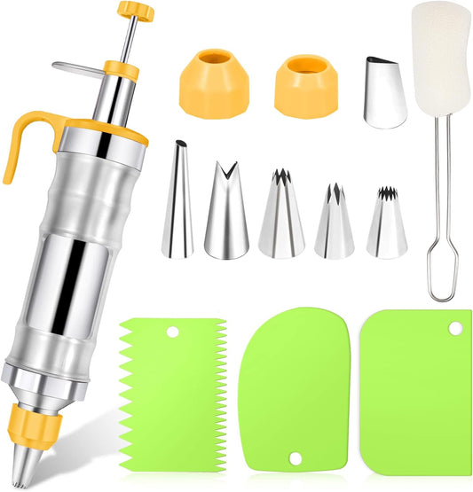 Frosting Piping Kit Cake Decorating Tools Supplies Icing Piping Kit Cupcake Decoration Gun Set Dessert Decorator Syringe Tools 6 Russian Piping Icing Nozzles Cupcake Frosting Filling Injector(Yellow)