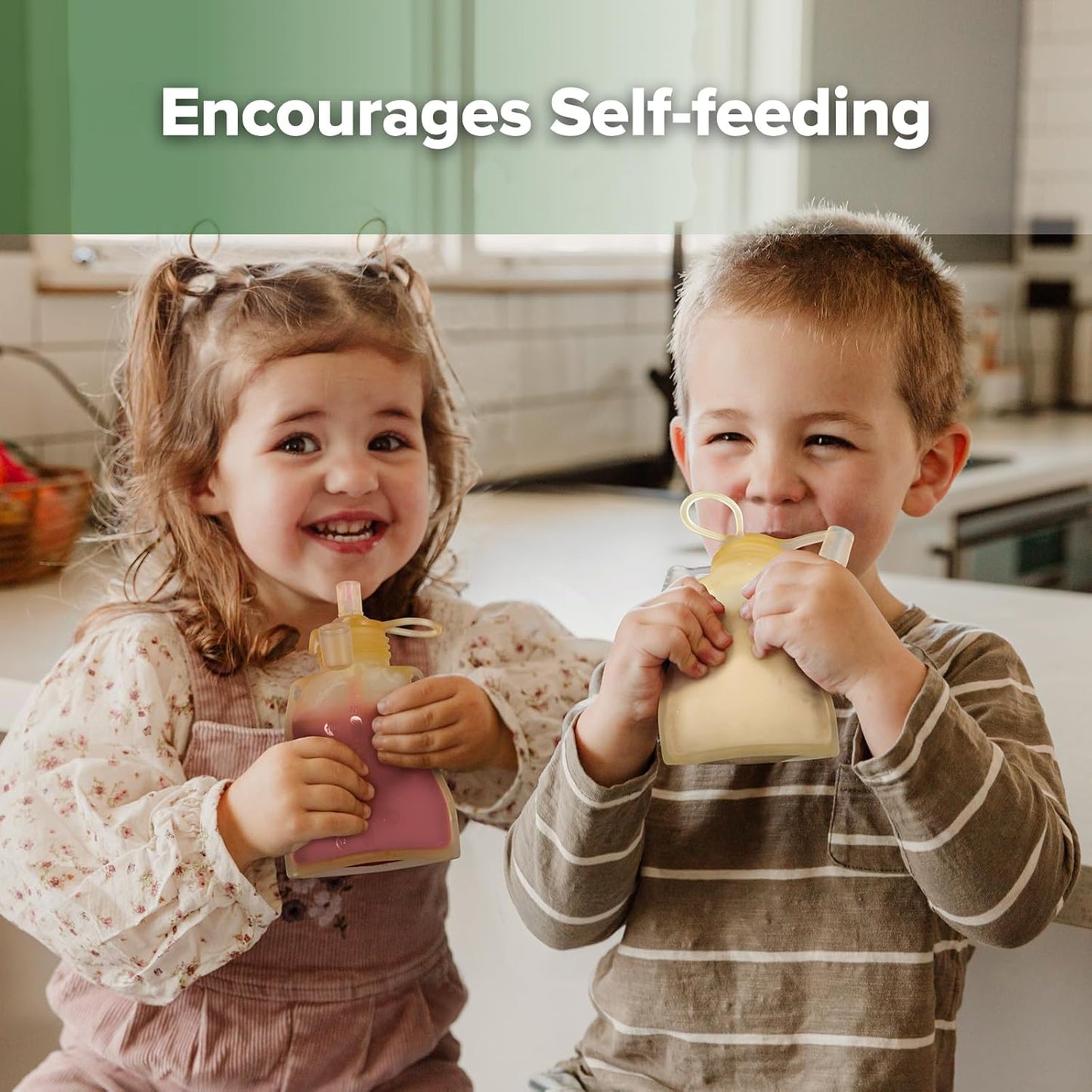 haakaa Pouch Reusable Baby Food Pouch, Reusable Pouches for Toddlers Kids Squeezable Pouch, Washable Freezer - Make Homemade Organic Food for Babies/Toddlers, 4oz, 2 Pack (Yellow)