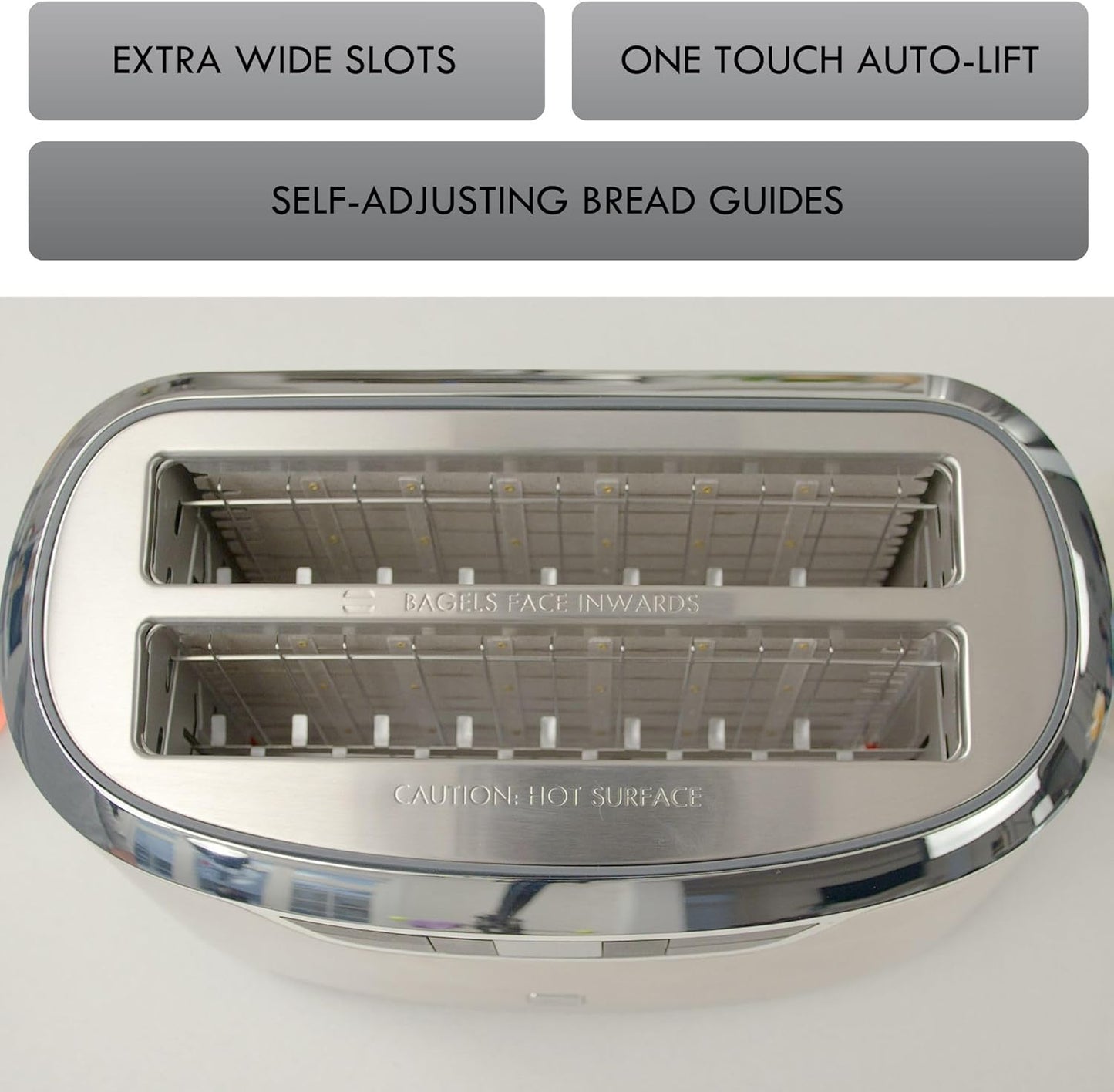 Kenmore Elite toaster 4 slice - long slot countertop kitchen appliance, tostadora de pan, front toast option, easy clean crumb tray, digital control, modern stainless steel design, bread bagel waffels