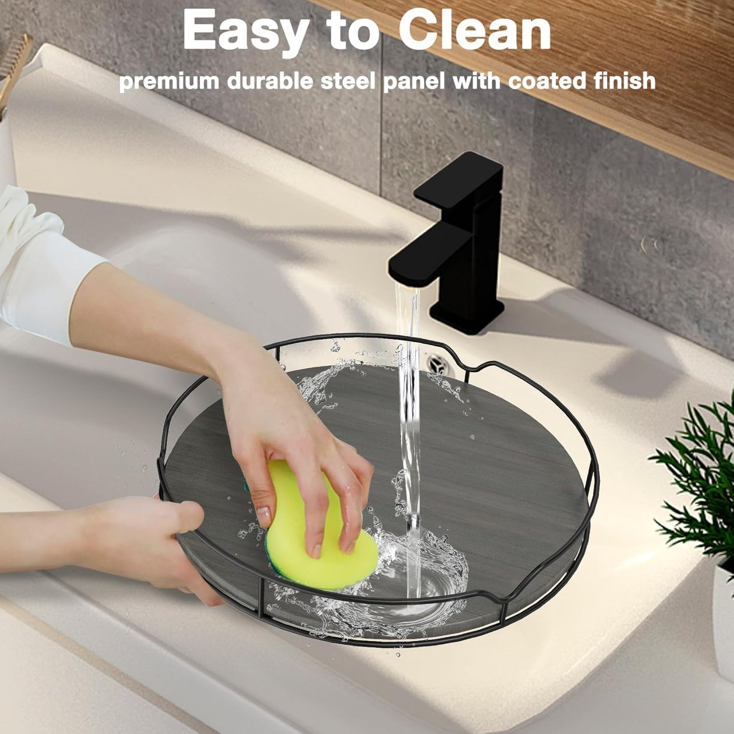 Lazy Susan Turntable Organizer with Anti-Slip Mat for Cabinet Pantry Kitchen Countertop Refrigerator Office, Pine Wood, 12", Grey…