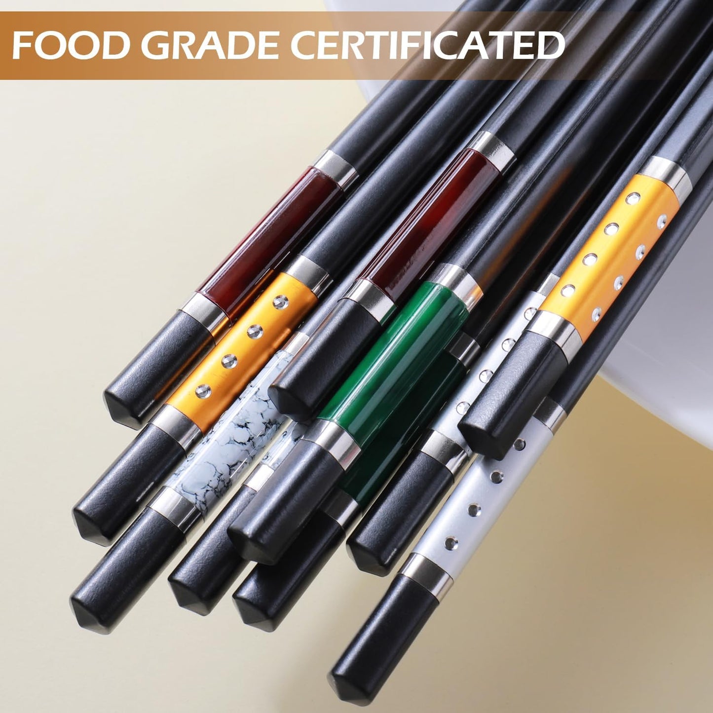 GLAMFIELDS 5 Pairs Premium Chopsticks Reusable Dishwasher Safe 9.5 Inch Fiberglass Chop Sticks Gift Set Non Slip Multi Color