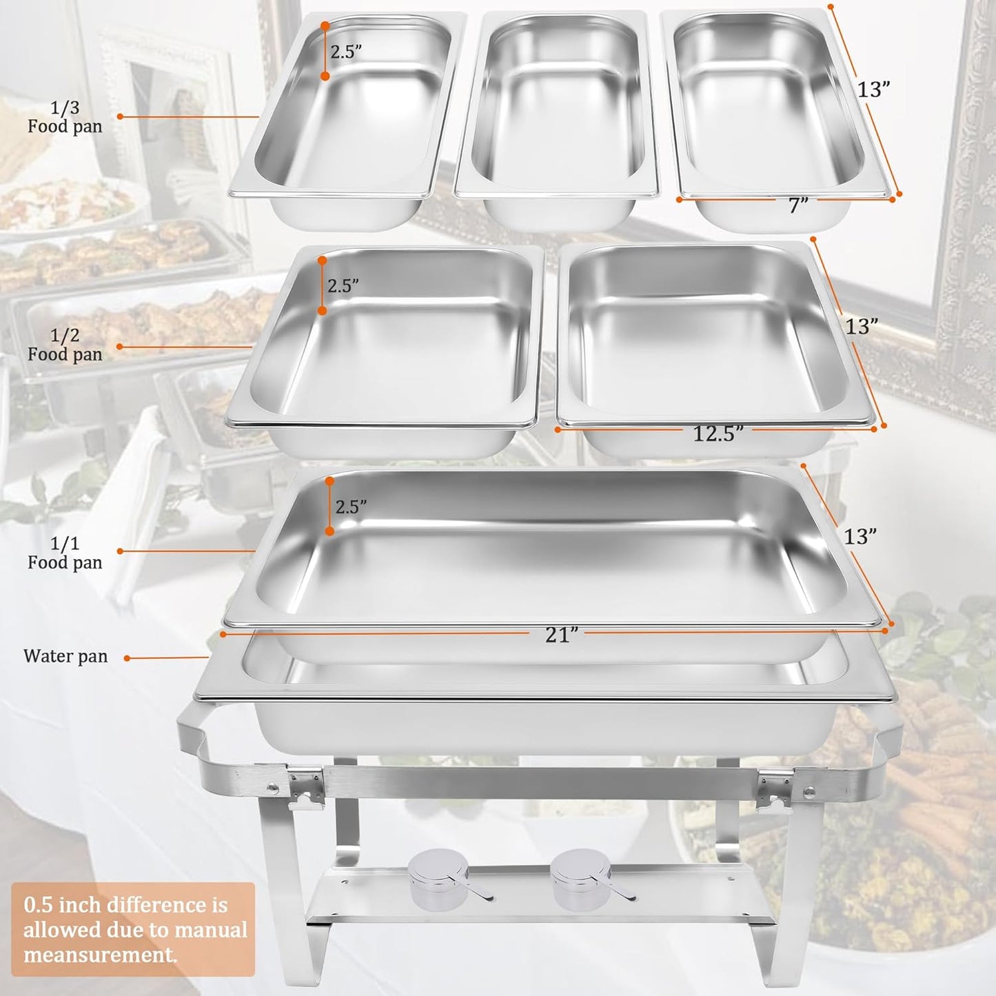 Chafing Dishes for Buffet [Set of 2/4] Stainless Steel Food Warmers for Parties 9QT Chafers and Buffet Warmers Sets Commercial Catering Chafers for Event Party