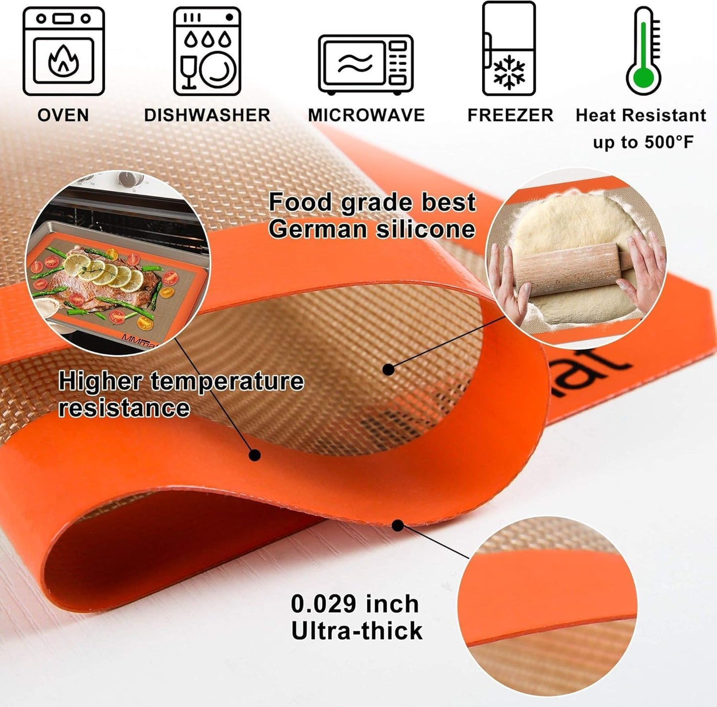 Silicone Baking Mat - Best German Silicone - Non Slip Silicone Baking Sheet, Non Stick Reusable Silicone Mats for Baking, Oven Liner, Counter Mat - 2 Medium-Sheet Size