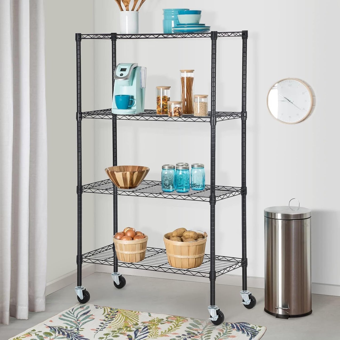 FDW Wire Shelving Storage Shelves 4-Shelf Adjustable NSF Wire Shelf Heavy Duty Storage Shelving Unit on 3” Wheel Casters Commercial Metal Rack 36L x 14W x 62H,Black