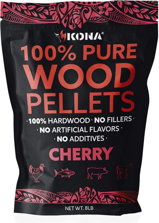 Kona 100% Cherry Wood Pellets - Concentrated, Pure, Old Growth Hardwood Grilling Pellets - for BBQ, Smoker Tubes, Grills - 8 lbs 100% Cherry