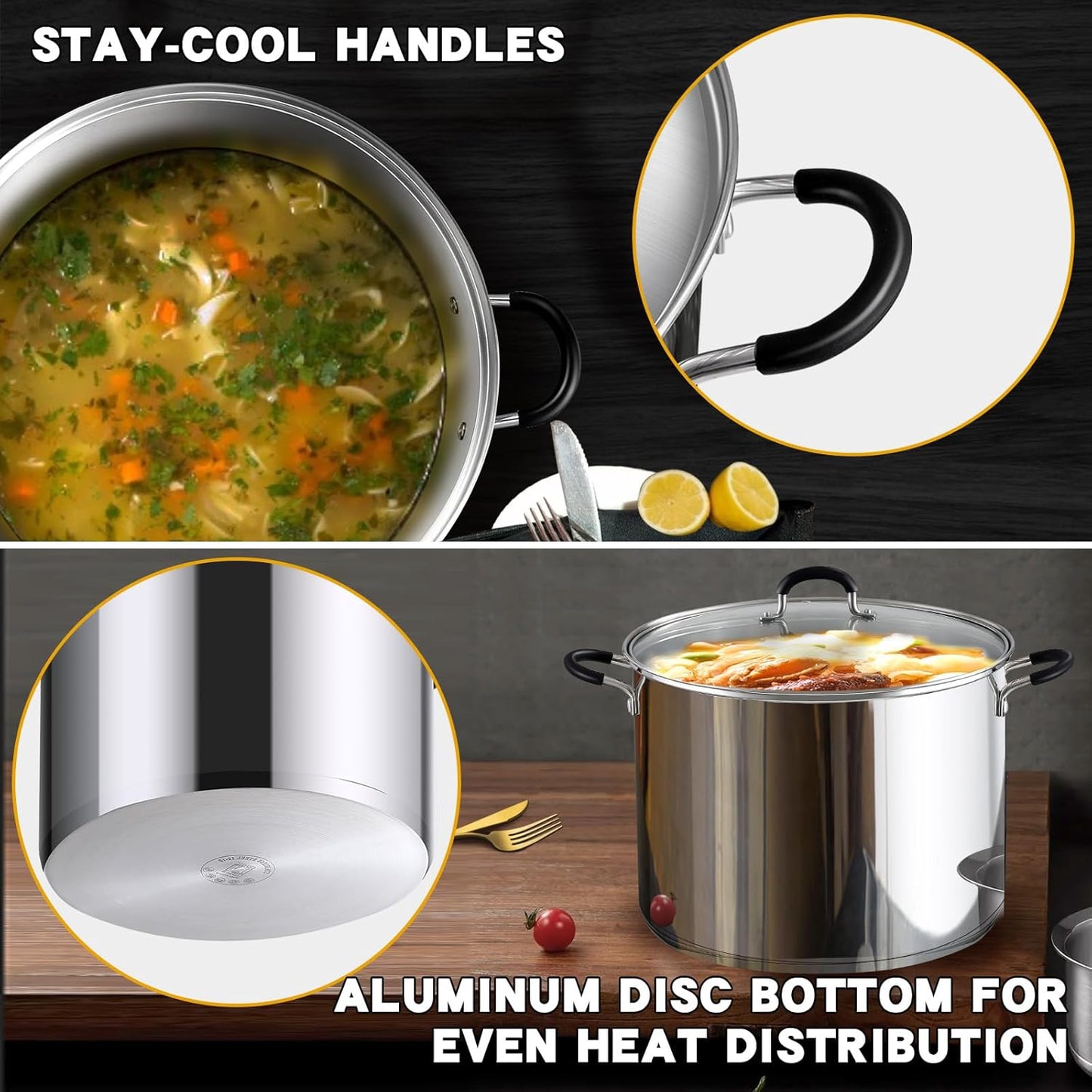 Cook N Home Stockpot Sauce Pot Casserole Pan Saucier Induction Pot With Lid Professional Stainless Steel 5 Quart, Dishwasher Safe With Stay-Cool Handles, Silver