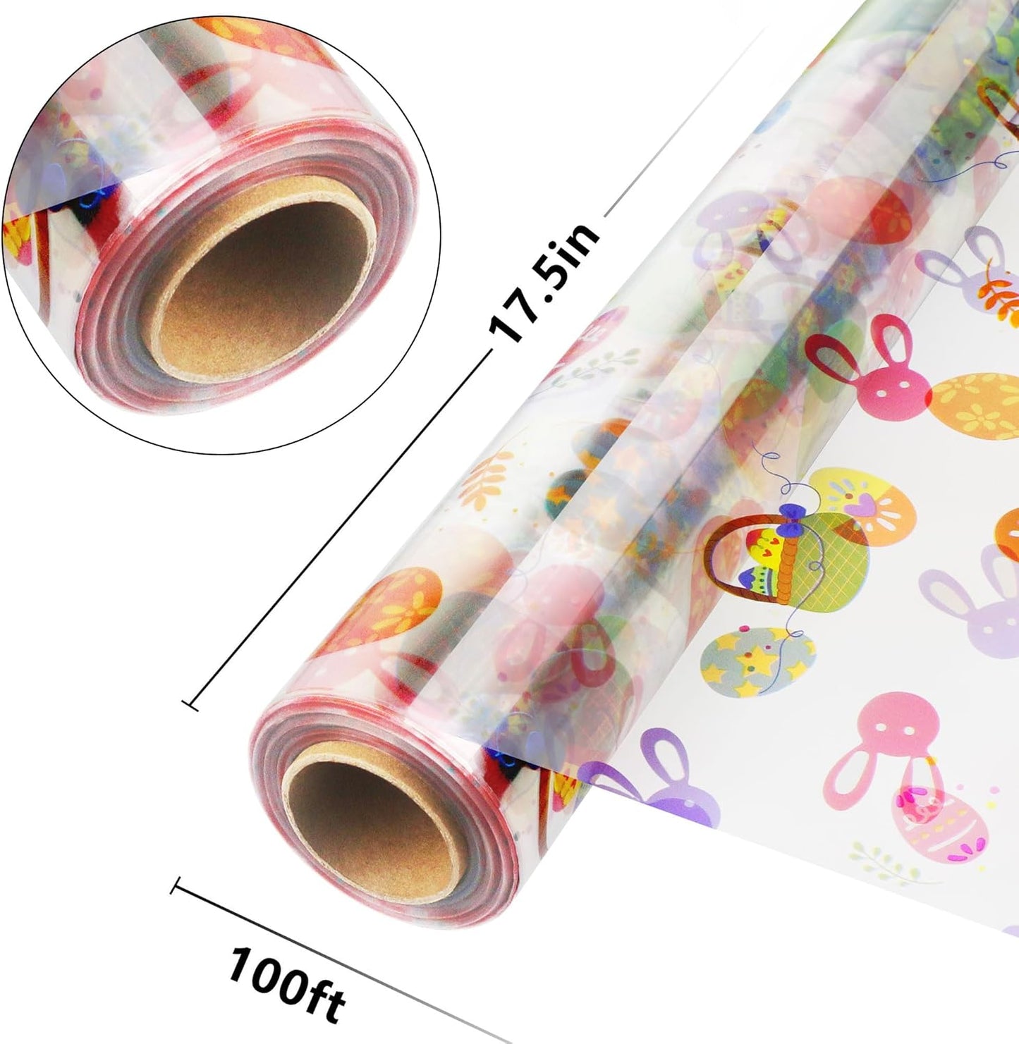 JOYIT 100ft Easter Cellophane Wrap Roll with Egg (17.5 in x 100 ft) - 3 Mil Thick Easter Wrapping Paper Roll, Easter Cellophane Bags for Baskets Candy Gift Wrapping