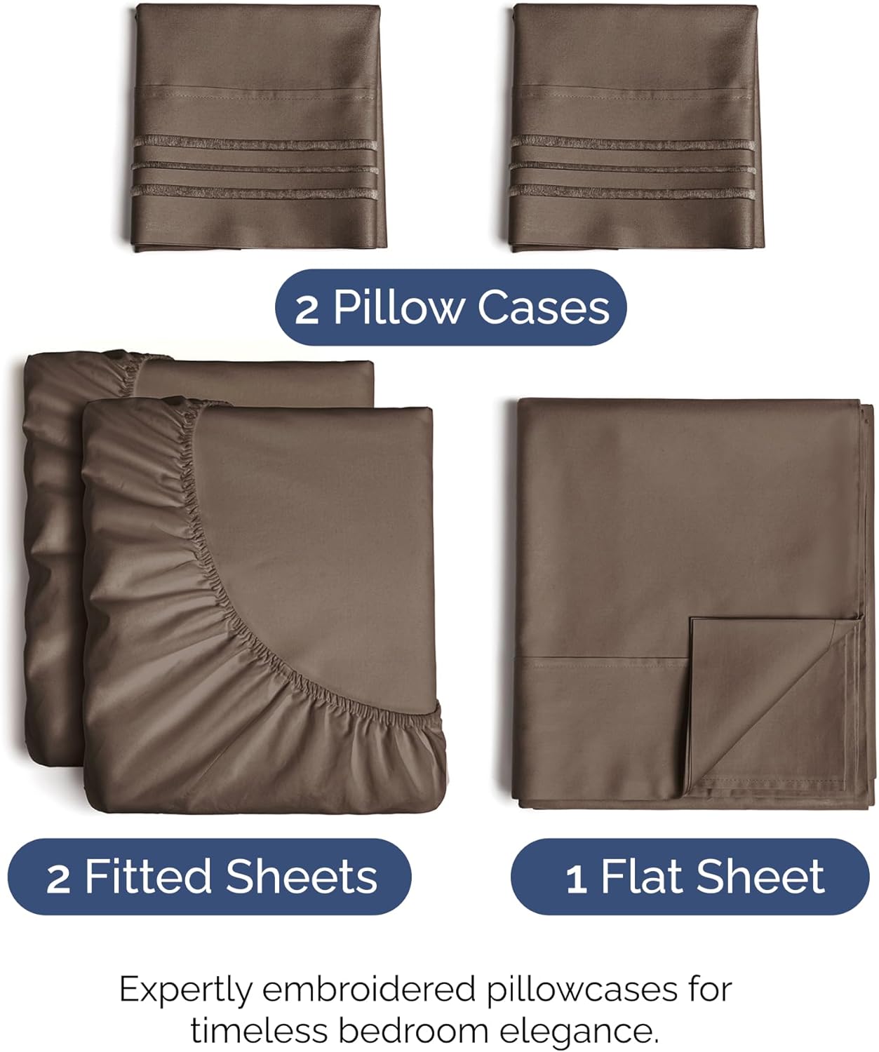 Split King Size 5 Piece Sheet Set - Comfy Breathable & Cooling Bed Sheets Set - Hotel Luxury Bedding for Women, Men, Kids, Teens, Boys & Girls - Deep Pockets, Soft and Wrinkle Free - Oeko-Tex - Brown