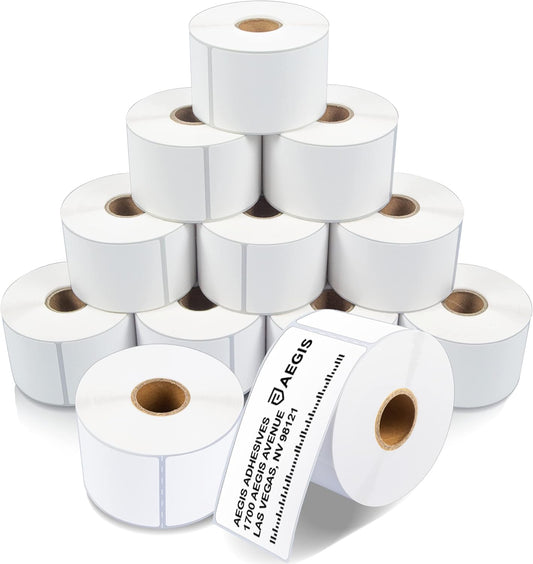 Aegis Adhesives - 2” X 4” Direct Thermal Labels for Shipping & Postage, Perforated & Compatible with Rollo, Zebra, & Other Desktop Label Printers (12 Rolls, 350/Roll)