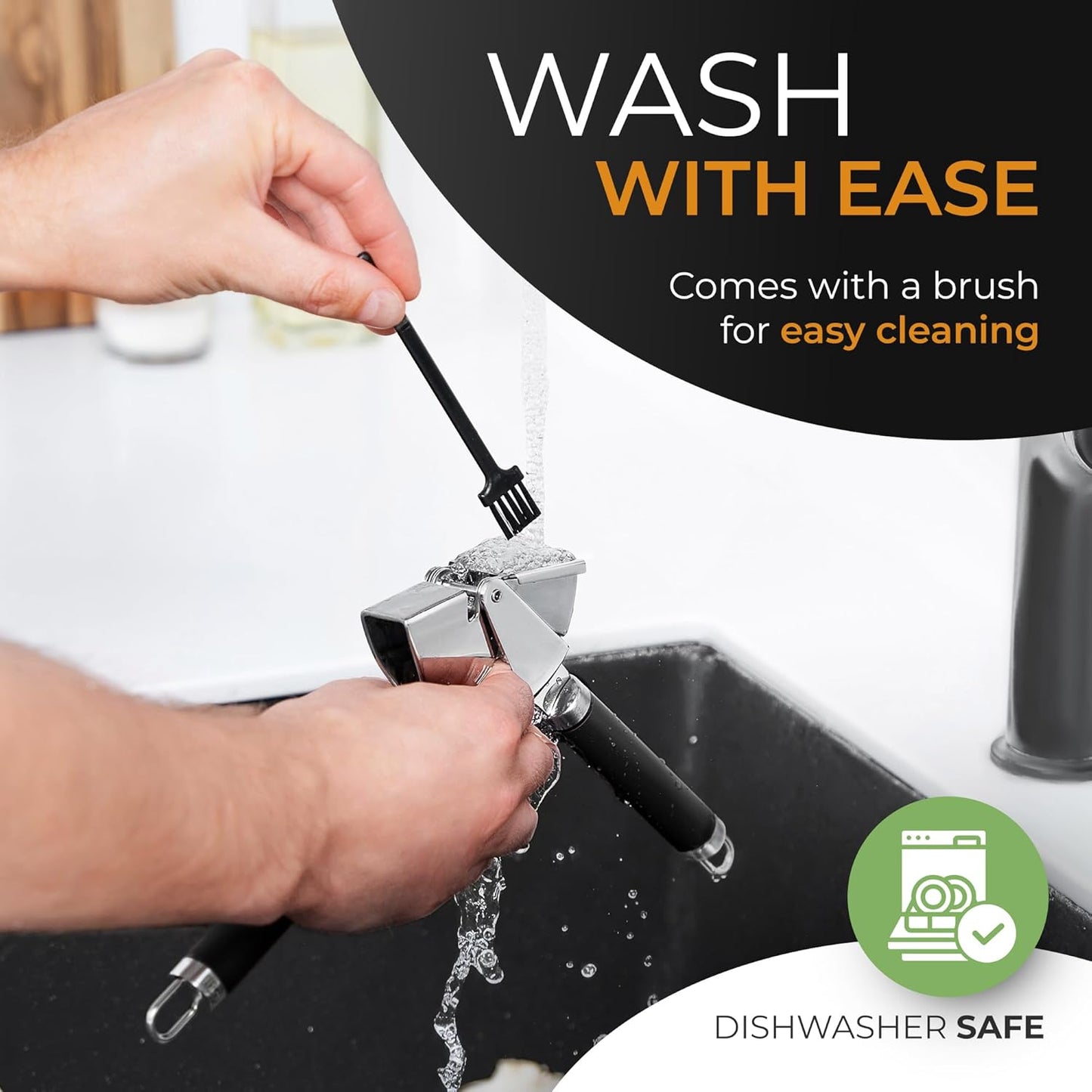 ORBLUE Garlic Press Stainless Steel - Premium Professional Grade Garlic Mincer, Crusher & Peeler Set - Easy Clean, Dishwasher Safe & Rust-proof, Black