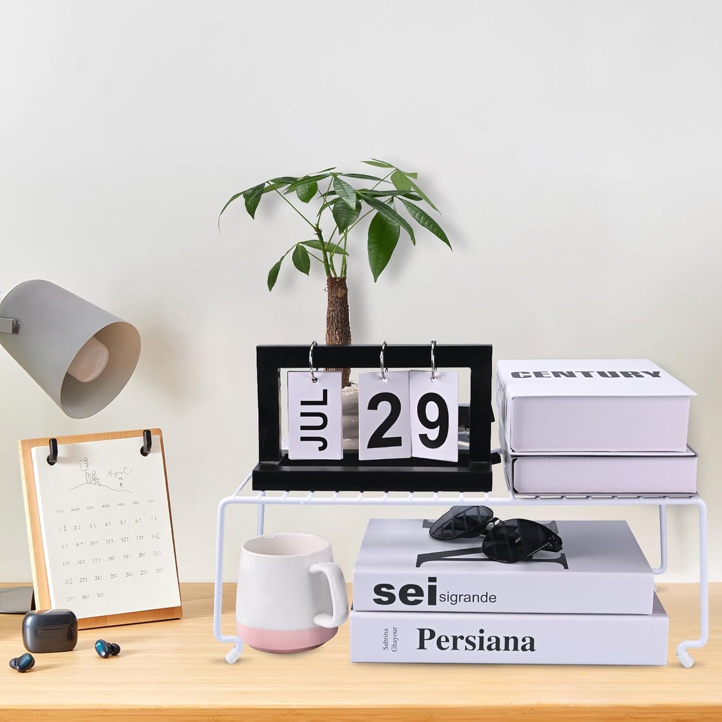 6-Pack Large (15.7x8.54inch) Multi-Level Organizer Rack, Kitchen Shelves for Spice Organization for Cabinet, Pantry Organizers and Storage, Wire Extra Shelf, Desk Organizer, Stackable, White