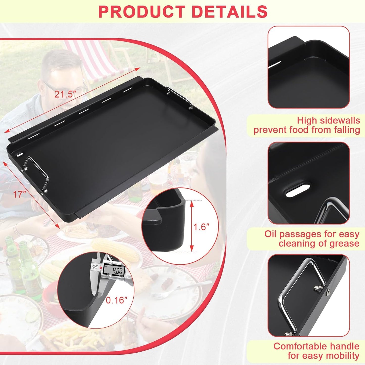 DcYourHome Full Size Griddle Insert for Charbroil Commercial TUR-Infrared Gas Grills 463242515 463242516 463367016 463246018, Carbon Steel Flat Top Griddle Plate for Charbroil 3-Burner Grill Parts