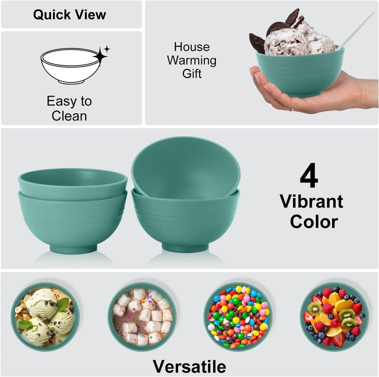 wheat straw snack bowls 10oz set of 8 - Unbreakable Dessert Bowls Dishwasher Safe - Small Handy Bowls for Ice Cream,Yogurt and Fruits. Green