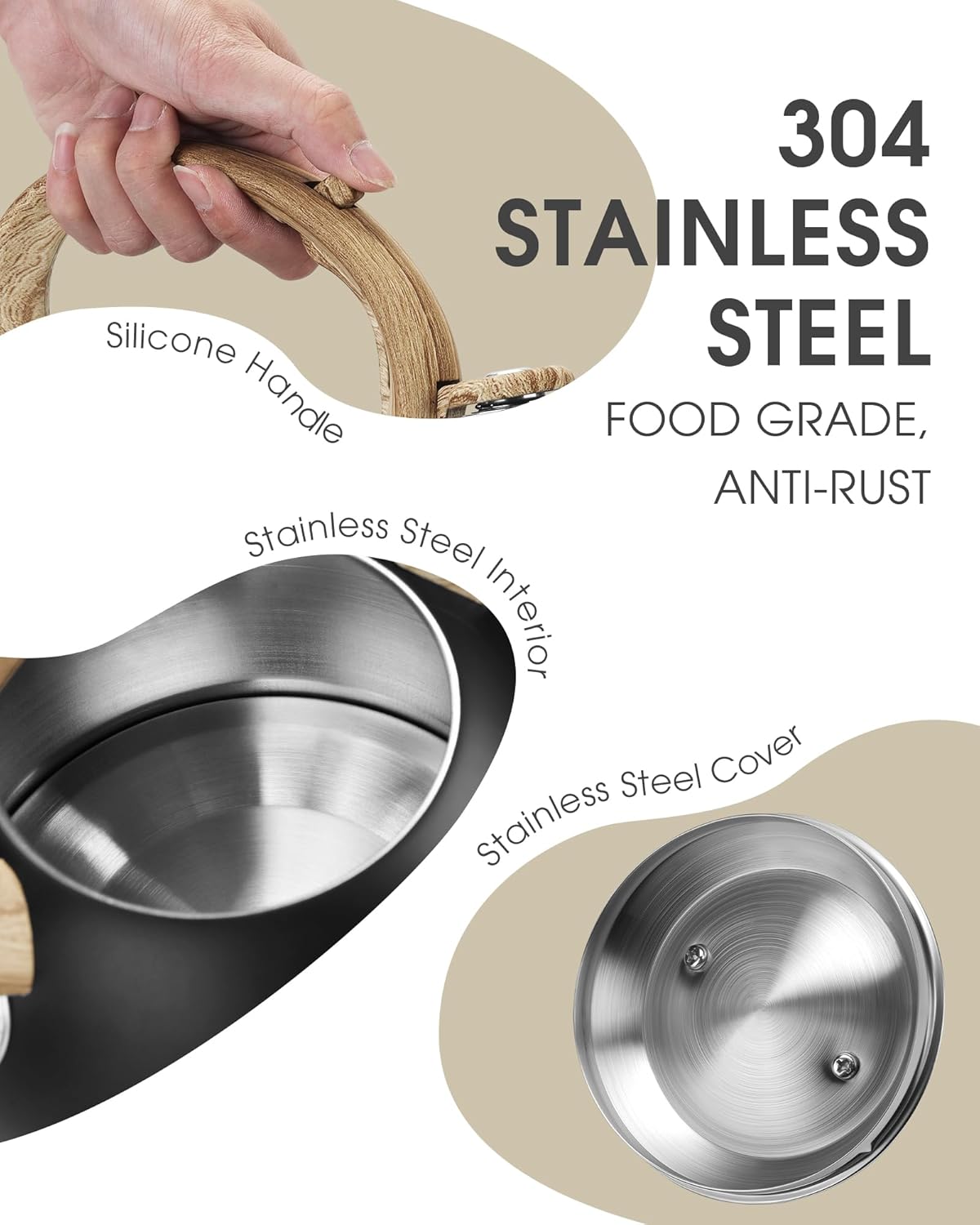 Tea Kettle Stovetop, Black Tea Kettles-2.1 Quart Loud Whistle Stovetop Teapot,Food Grade Stainless Steel with Wood Pattern Handle, Unique Button Control Kettle Outlet for Tea, Coffee
