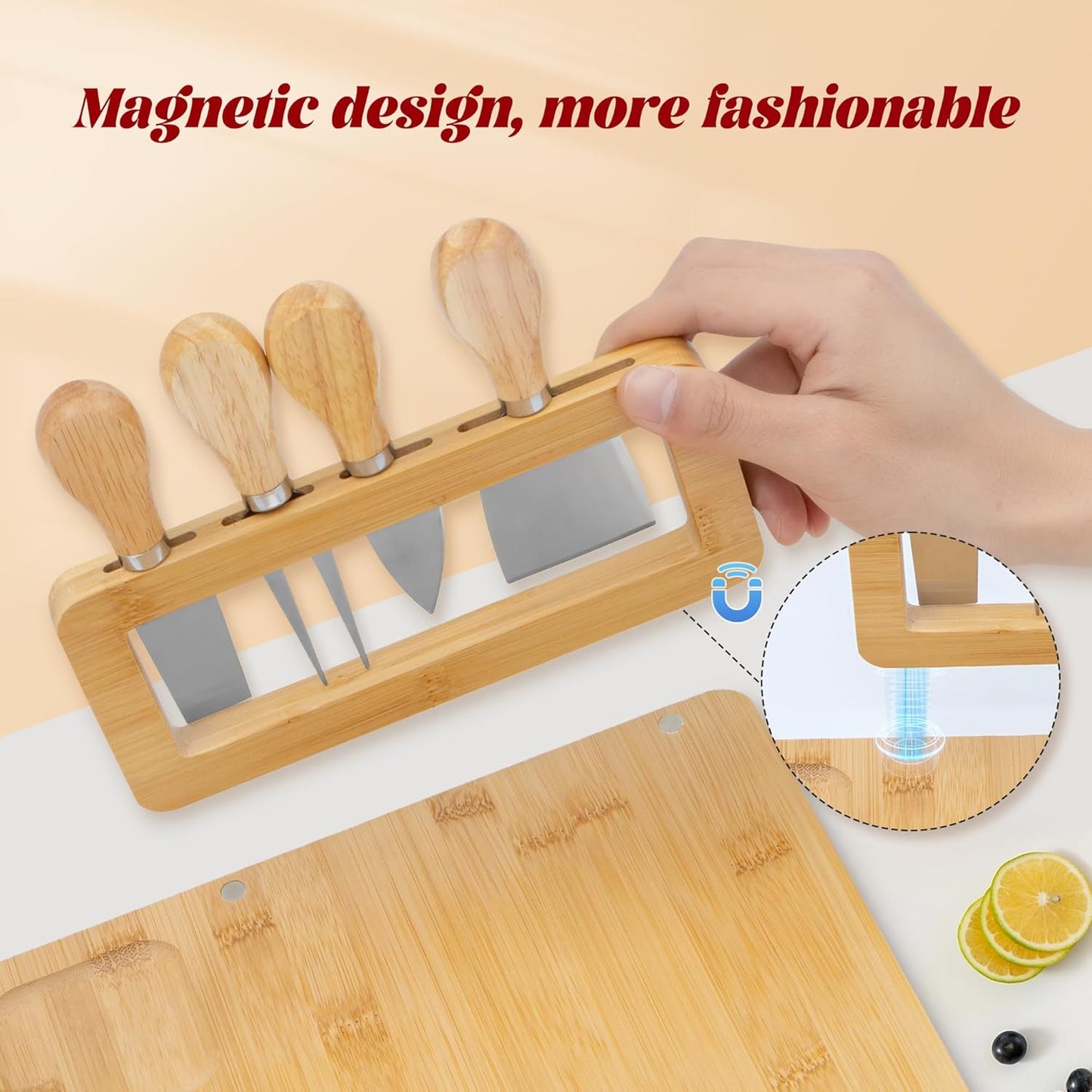 Bamboo Charcuterie Boards Cheese Board Knife Set14‘’x11‘’,House Warming Gifts for New Home Gift for Mom Couples Bridal Shower Bridesmaid Gifts (13 x 10 x 0.59 inches)