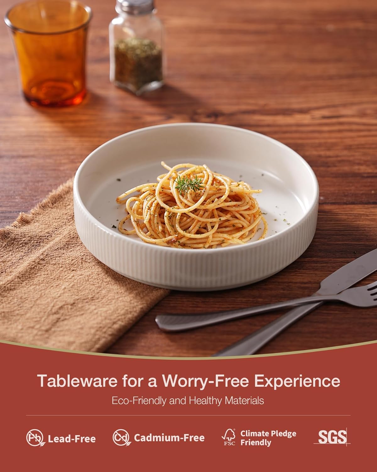 famiware Star 7.5" Pasta Bowls Set, Salad Bowl Set of 6, Double Reactive Glaze, Stackable, Perfect for Your Friend for Housewarming, Thanksgiving, Christmas, Matte White (Full Glaze)