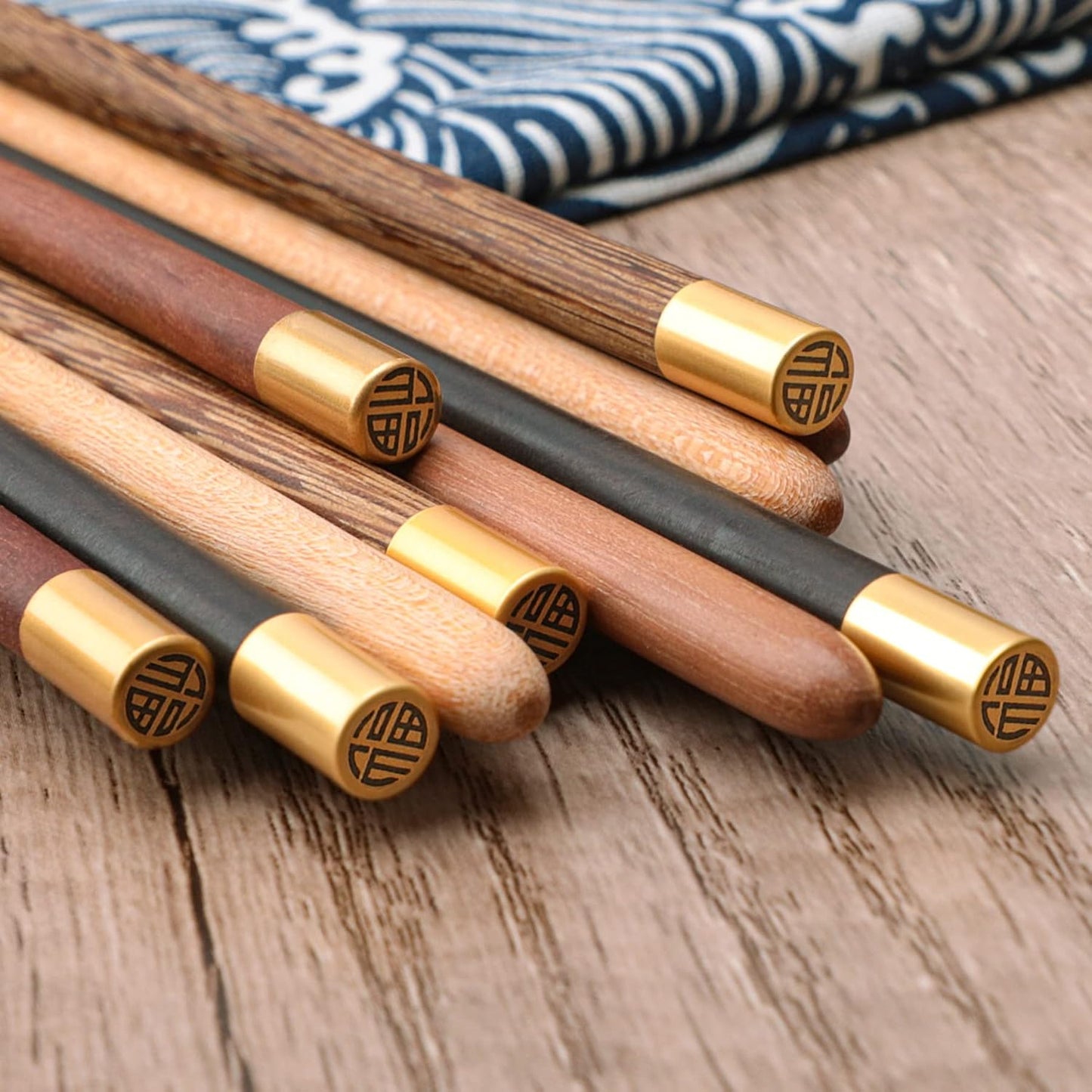 5 Pairs Reusable Chopsticks Wooden Splicing Stainless Steel Chop Sticks, Metal Chopsticks Lengthen Japanese Korean Chopstick 9.8 Inch/25cm Gift Set