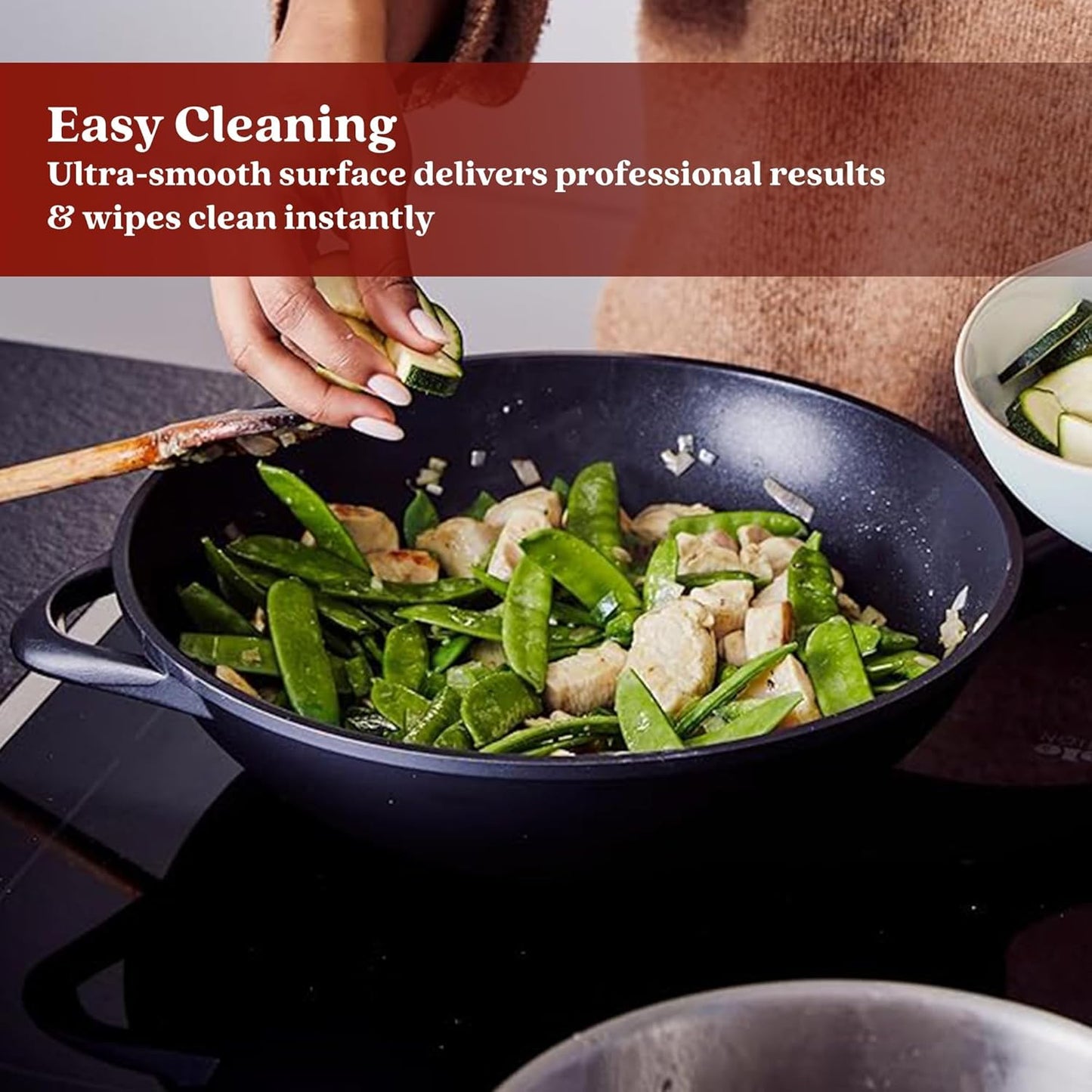 Alva Energy 6-Piece Ceramic Nonstick Frying Pan Set, PFAS/PTFE-Free – 8", 9.5", 11" Fry Pans, 12" Wok + 11" Crepe Pan, Stay-Cool Handles, Induction & Gas Compatible, Lightweight & Dishwasher Safe