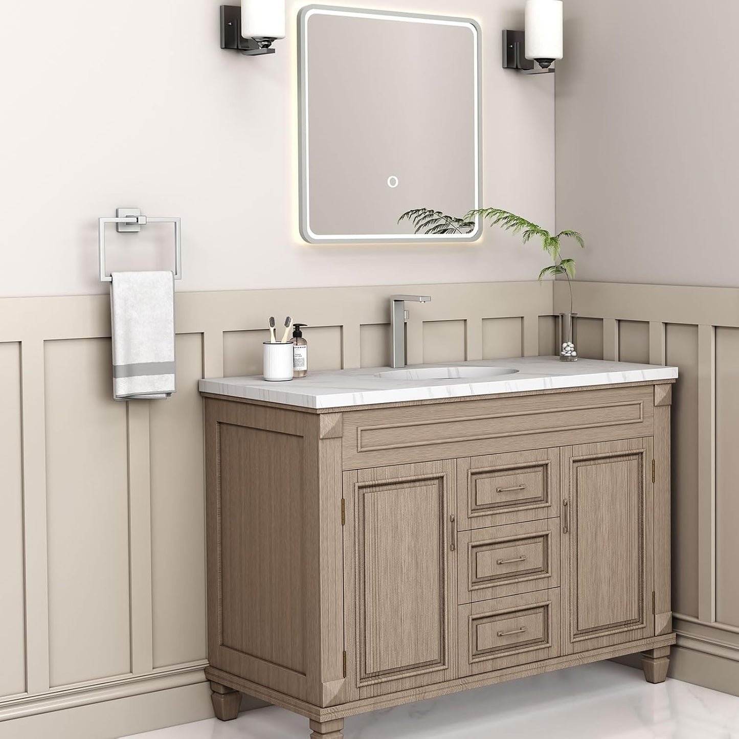 Hand Towel Ring Swivel Brushed Nickel, Angle Simple SUS 304 Stainless Steel Square Towel Holder for Bathroom Wall, 7.09 Inches