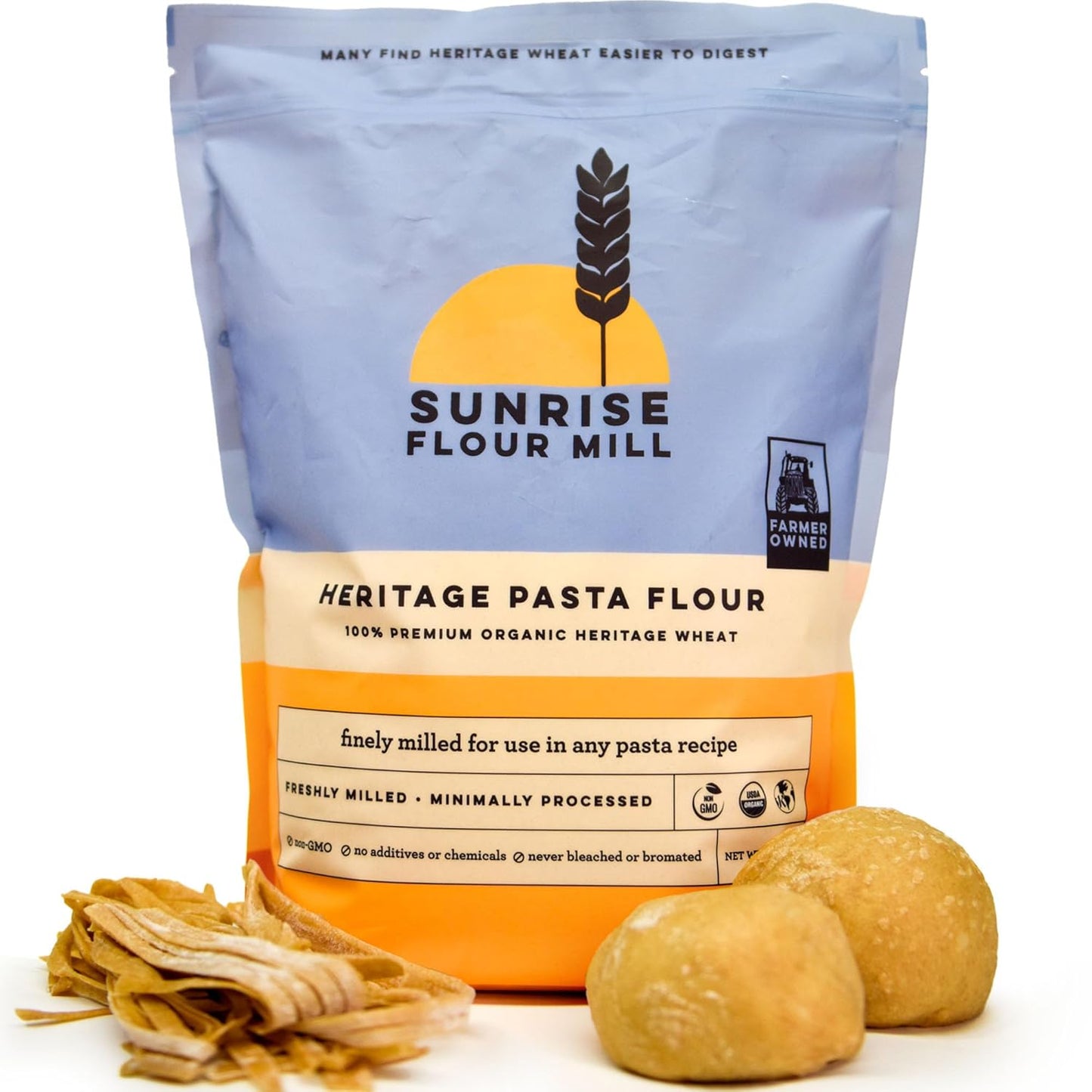 Sunrise Flour Mill USDA Organic Heritage Pasta Flour - 5 lbs | Milled from Hard Red Wheat | Easier to Digest with Less Bloating | No Bleaching or Bromating | Zero Additives