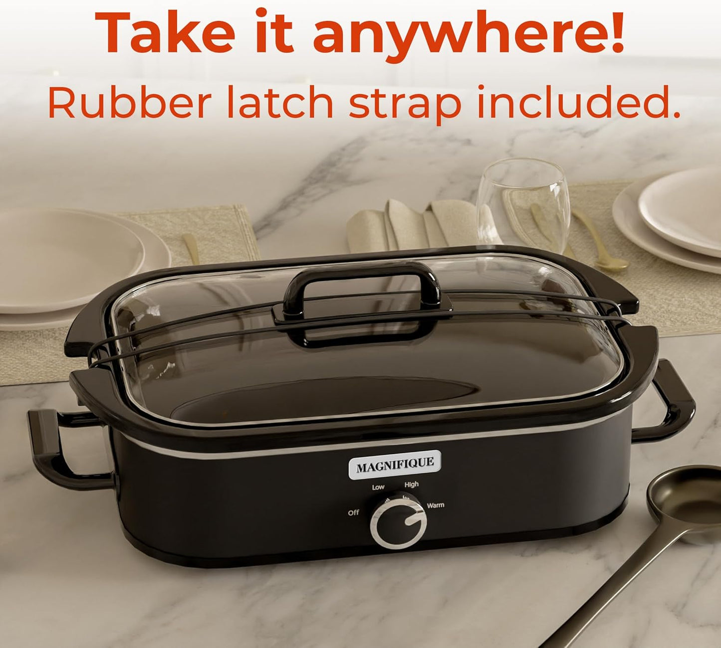 [NEW] MAGNIFIQUE 4-Quart Slow Cooker with Casserole Manual Warm Setting - Perfect Kitchen Small Appliance for Family Dinners, Dishwasher Safe Crock, Black