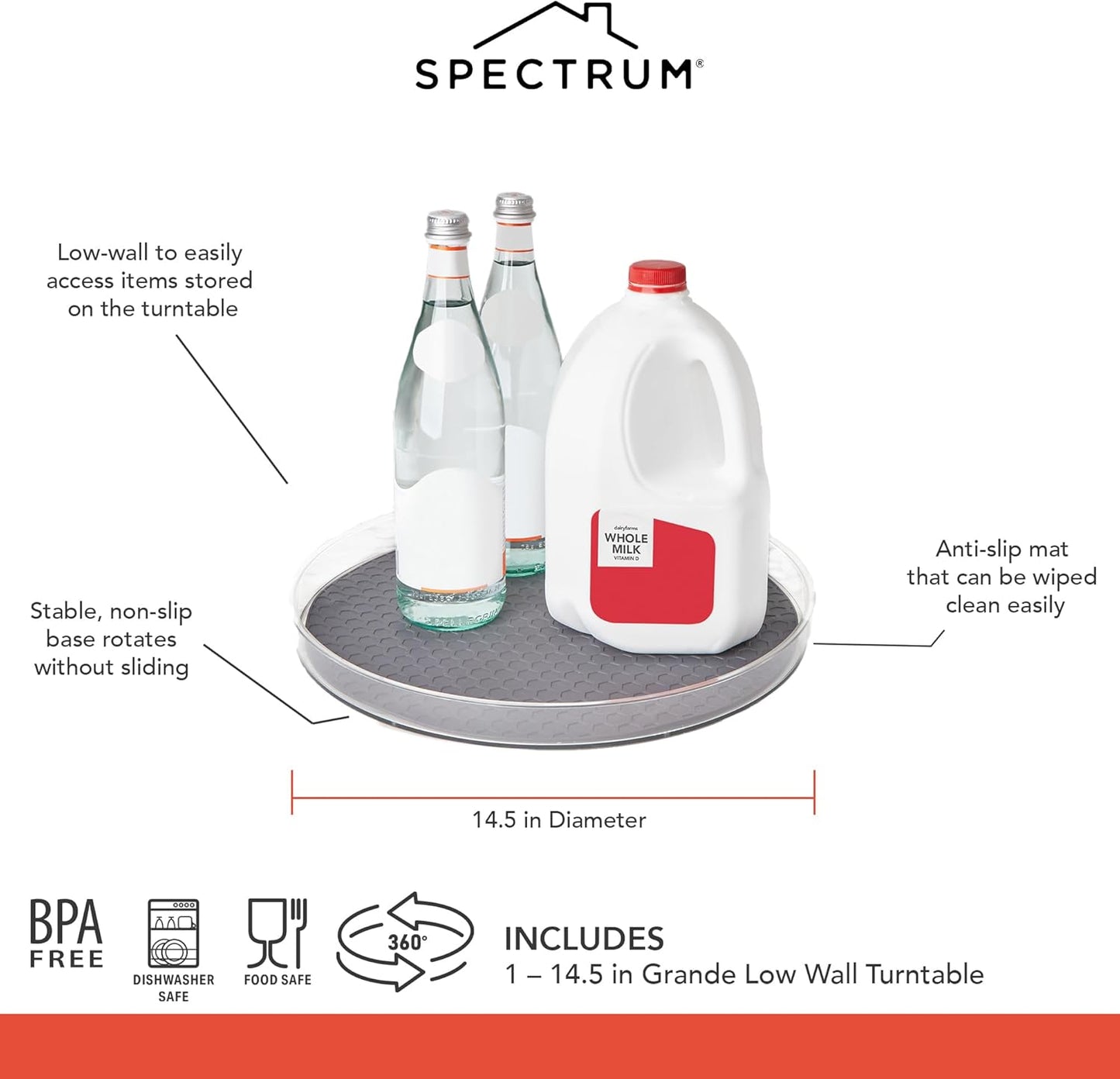 Spectrum Lazy Susan Organizer, Hexa Grande 14.5" - Lazy Susan Turntable for Cabinet, Refrigerator, Pantry, Table, & Shelf - Rotating & Spinning Pantry Organization - Spice Rack Storage for Fridge
