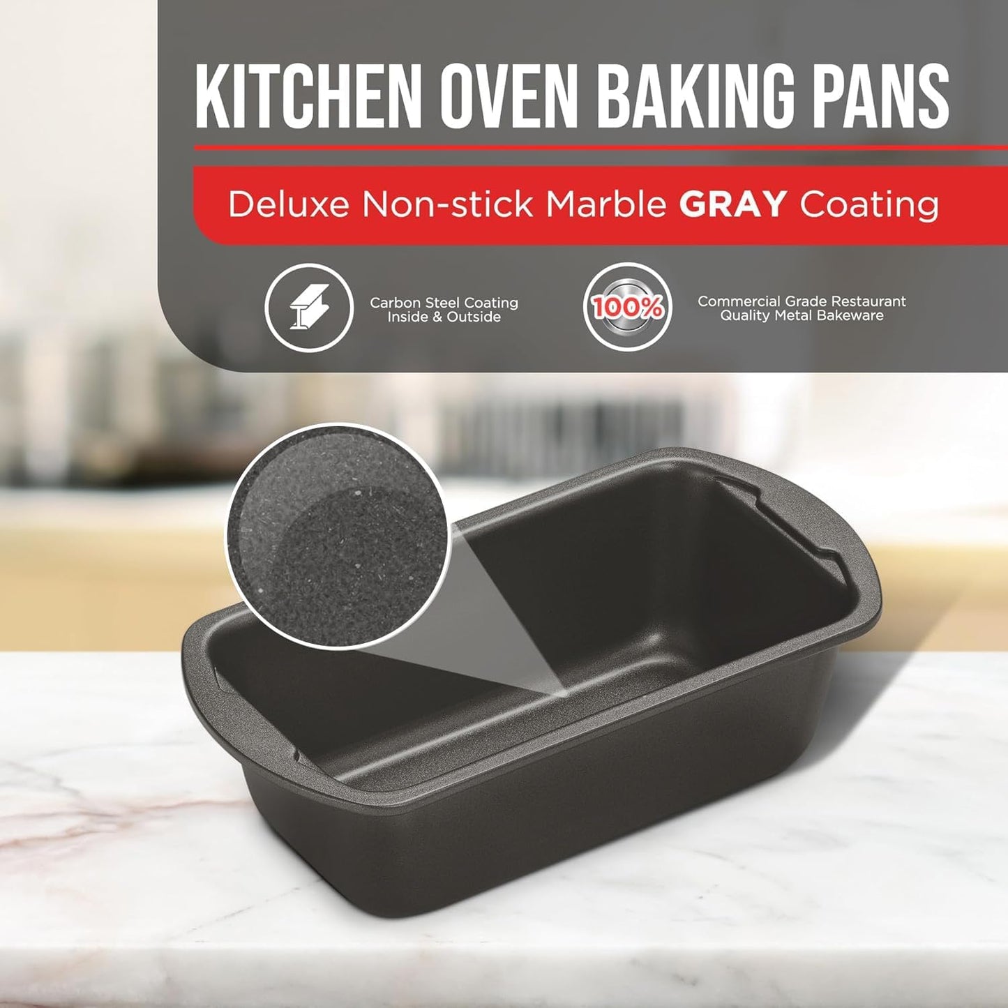 Nonstick Loaf Pan Set Pack of 4, 7" to 11" Large Baking Bread Pan, Oven Safe Up to 450°F, PFOA, PFOS, PTFE Free, Space Saving Stackable Design, Stain Resistant, Dishwasher Friendly, Gray Marble