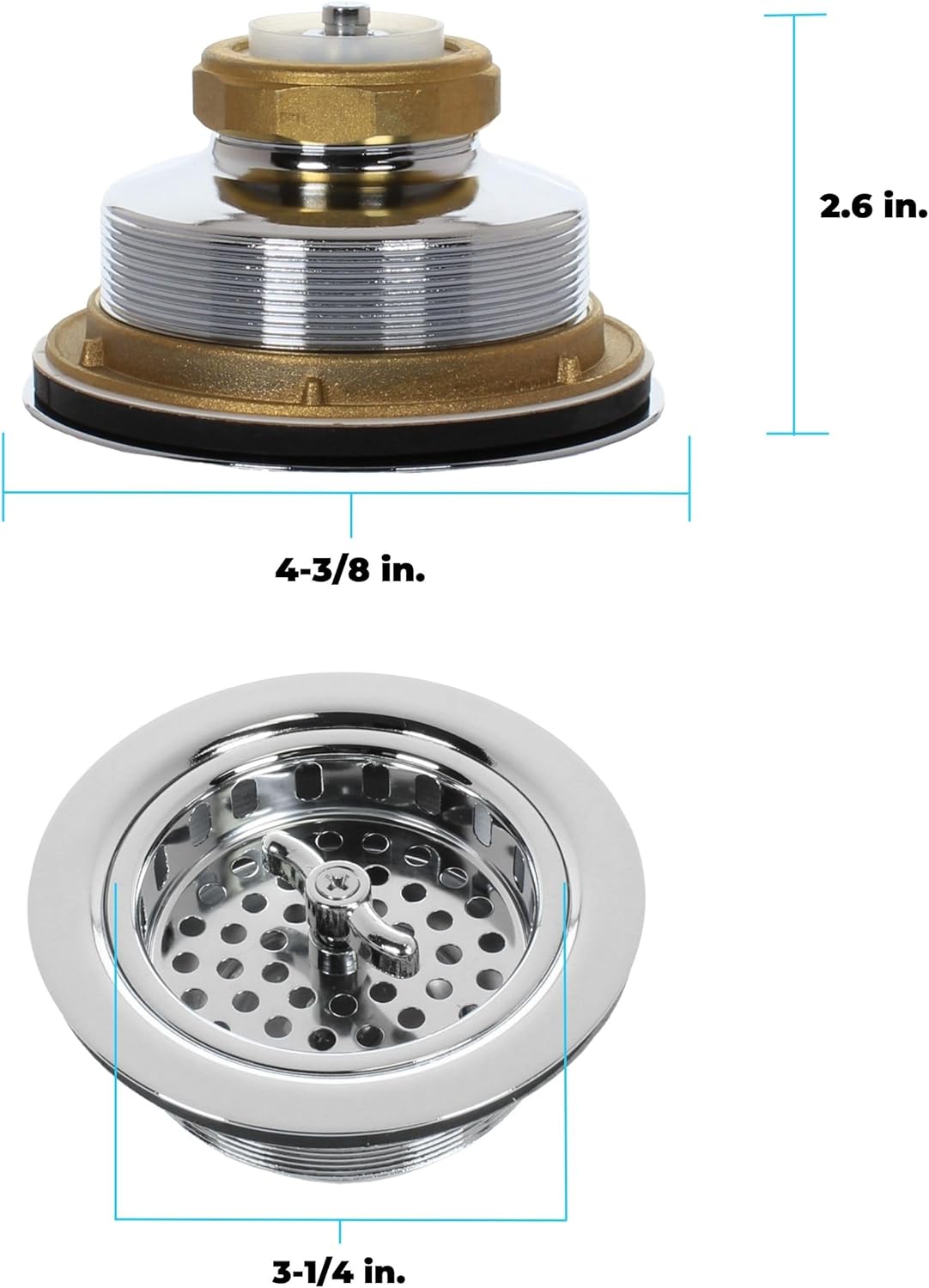 Mr. Scrappy 3.5" Sink Drain Assembly with Twist Lock Basket Strainer, Solid Brass, Polished Chrome