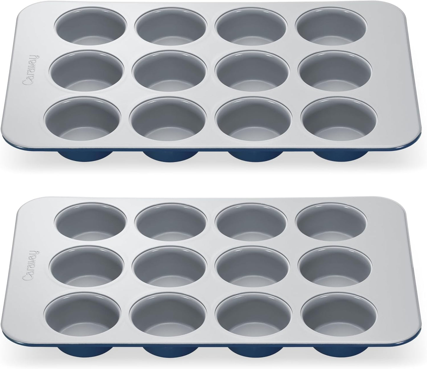 Caraway Non-Stick Ceramic 12-Cup Muffin Pan Duo - Naturally Slick Ceramic Coating - Non-Toxic, PTFE & PFOA Free - Perfect for Cupcakes, Muffins, and More - Navy