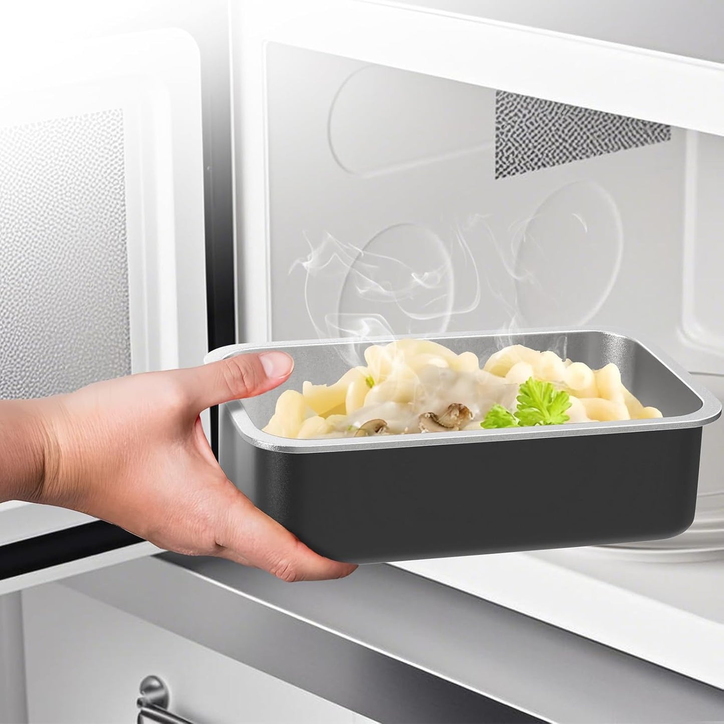 Stainless Steel Bento Box for Adult, 42oz Leak-Proof Lunch Box Containers with Adjustable Divider, Microwave-Safe, Metal Lunchbox with Glass Lid for Work Travel, Black