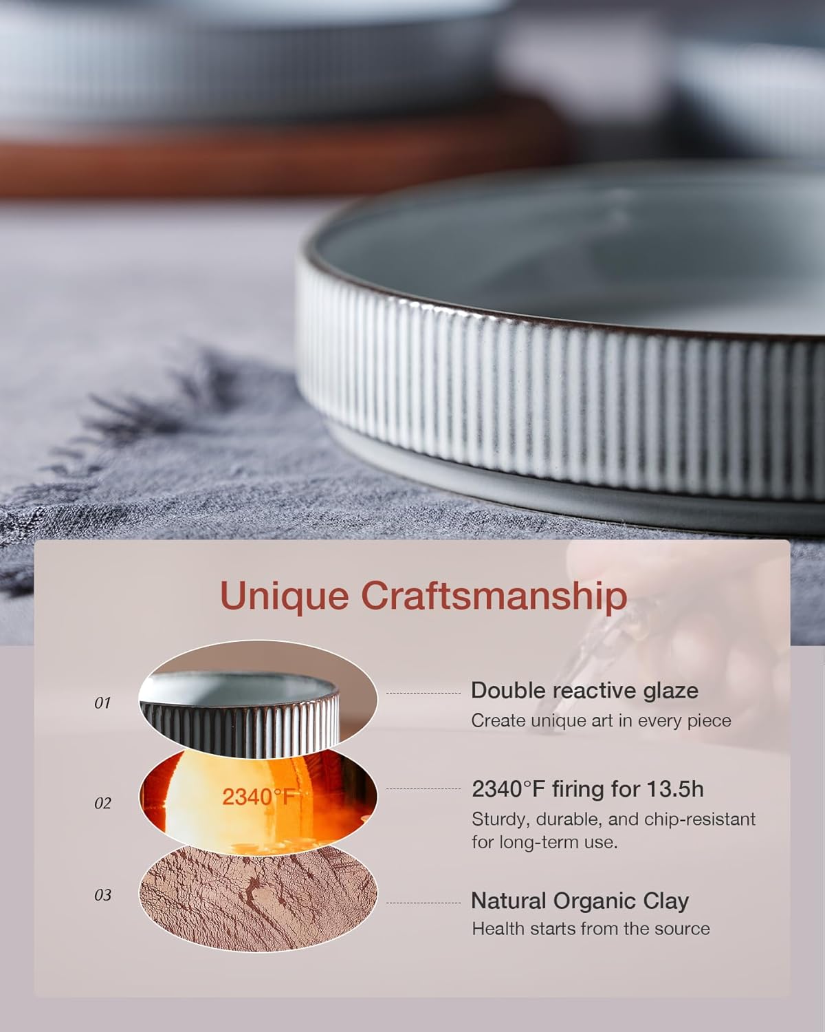 famiware Star 8.25" Pasta Bowls, Large Dinner Bowls Set of 4, Salad Bowl Plates, Shallow Bowls for Eating, Smoky Blue