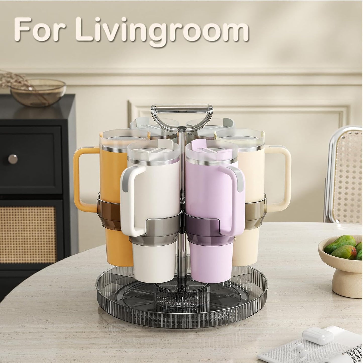 Rotating Stanley Cup Holder, Portable Water Bottle Organizer for 6 Stanley 40 oz & Mug, Adjustable Lazy Susan Organizer for Table Top Cabinet Home Countertop Pantry Shelf Tumbler Lid Organizer