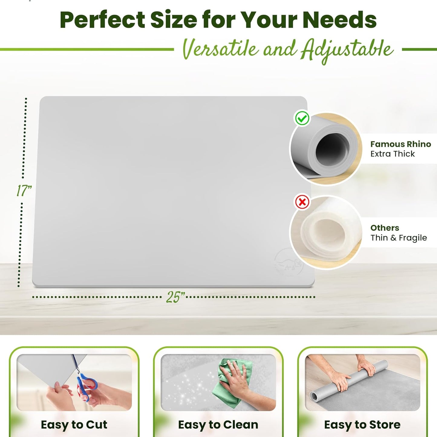 Premium Silicone Mat 25" x 17" Cooking Mat Thick Heat Resistant, Kitchen Counter Mat Waterproof - Coffee Machine, Glass Top Stove Cover Countertop Protector for Air Fryer, Baking mat (Light Grey)