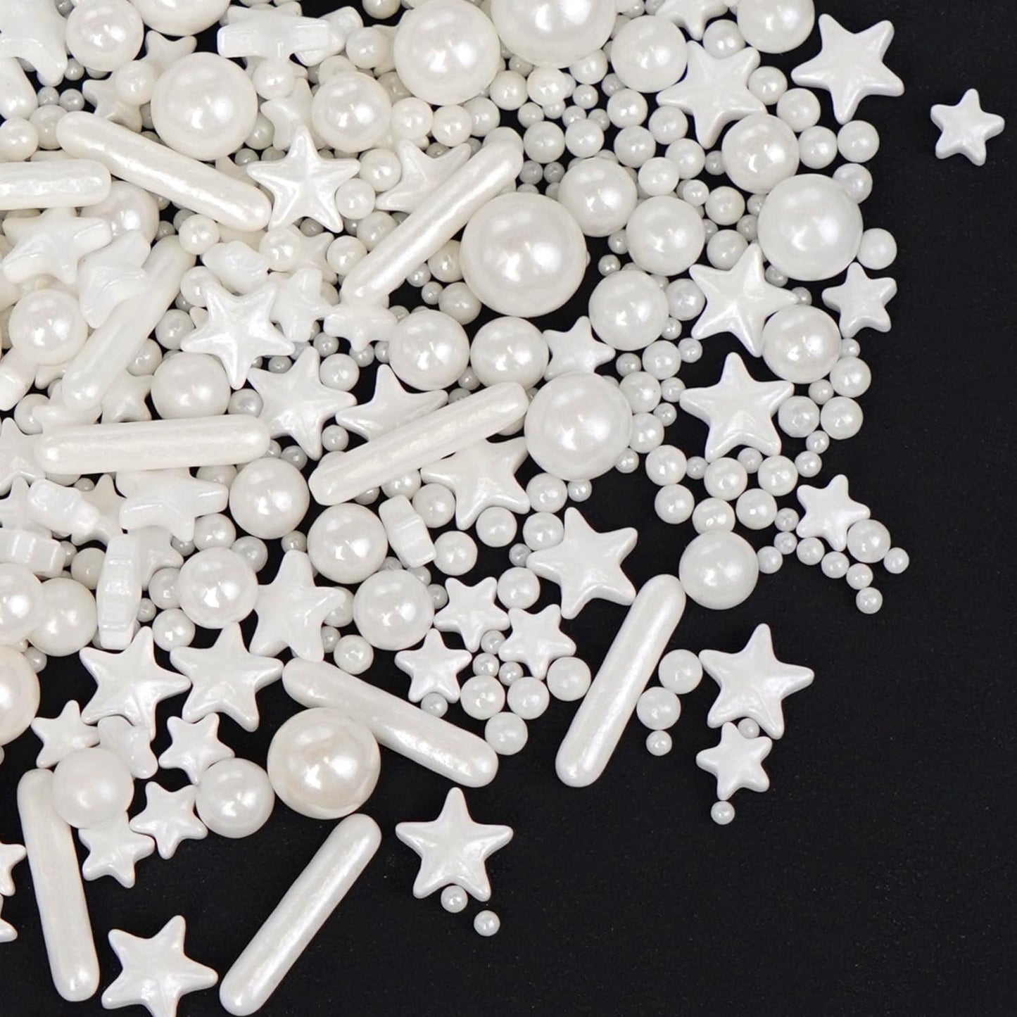 White Pearl Star Rods Sprinkles, Edible Pearls Sugar, 130g/4.58oz, White Sprinkles for Cupcake Decorating, Cupcake Toppers, Cake Decorations