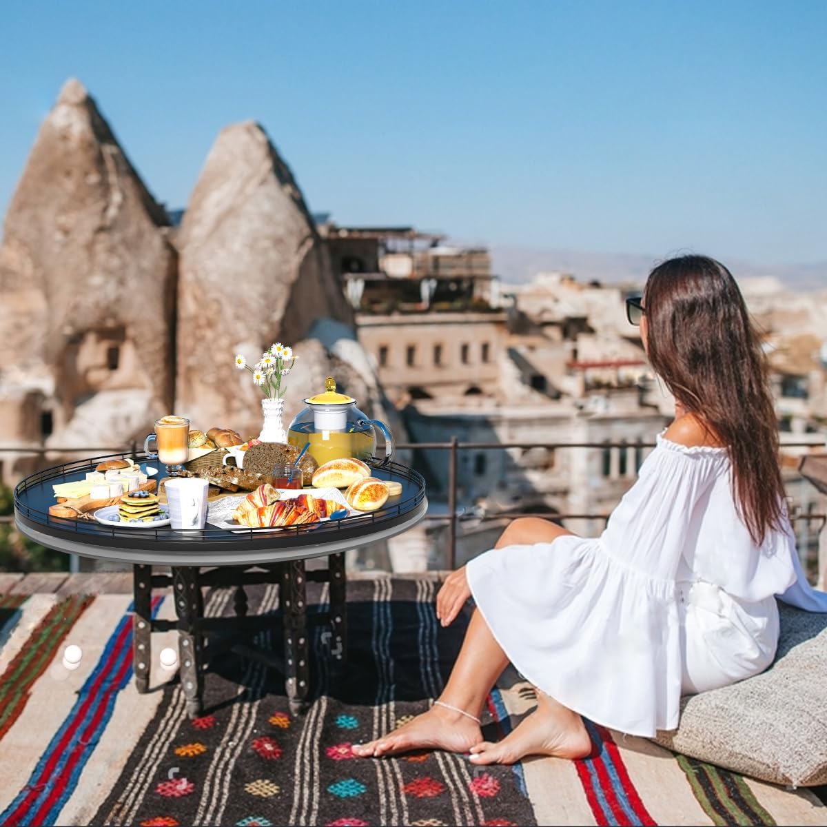 24" Oak Wooden Lazy Susan Turntable for Dining Table, Extra Large Round Lazy Susans Organizer for Kitchen Countertop Charcuterie Boards Cheese Board Organization and Storage Black Home Decor