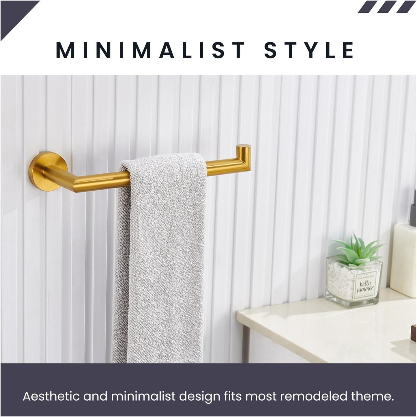 Suyar Brushed Gold Towel Holder, SUS 304 Stainless Steel Bathroom Kitchen Hand Towel Rack Bar for Wall
