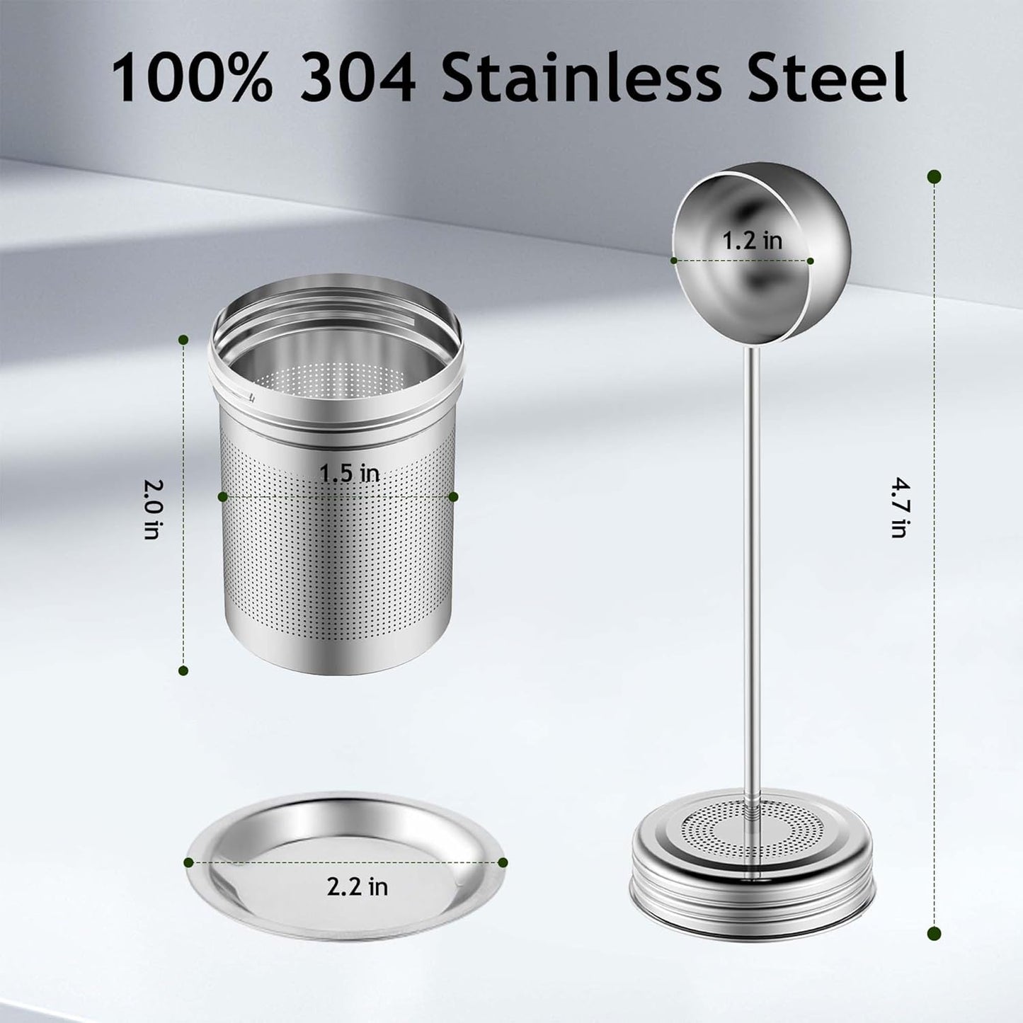 House Again 2 Pack 2 IN 1 Tea Infuser for Loose Tea, Ultra Fine Mesh Tea Ball Strainer with Spoon, Updated 304 Stainless Steel, Loose leaf Tea Steeper, Perfect for Loose Tea, Herbal Tea, Teabag