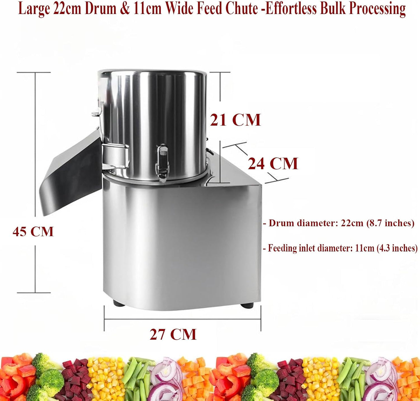 Commercial Electric Food Processor 550W – Heavy Duty Vegetable Chopper Machine – Stainless Steel Body & Blades – 120Kg/H High Capacity – for Restaurant & Kitchen Use (110V)