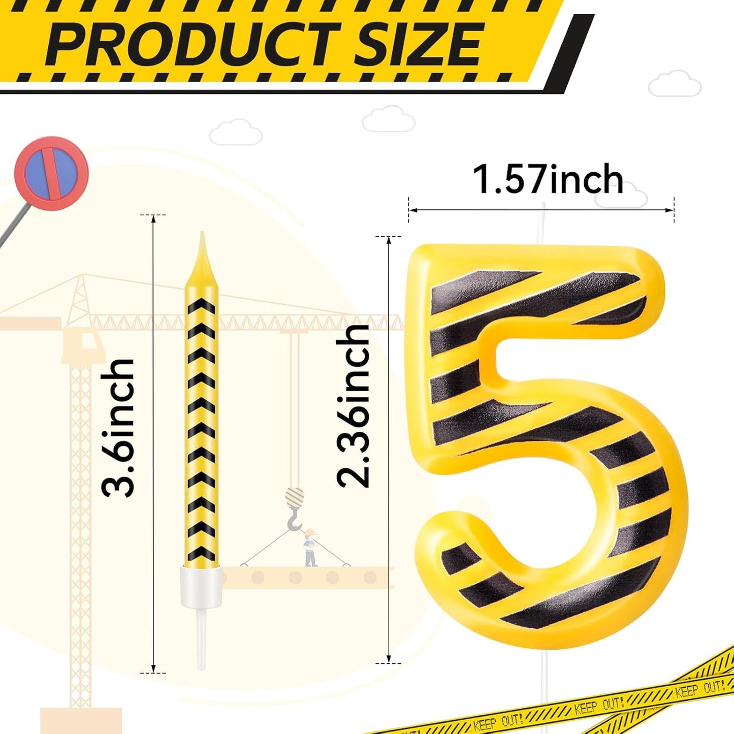 13 Pcs Construction Themed Birthday Candles Set Yellow and Black Number 5 Candle Cake Topper for Construction Party Decoration Supplies (Number 5)