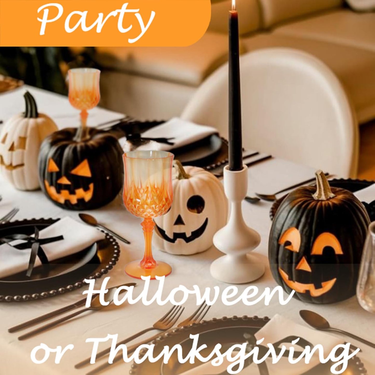 Plastic Wine Glasses，Plastic Goblets Vintage Style Cordial Drinking Glasses for Wedding Reception, Grand Event Party Supplies (48, Pumpkin orange)