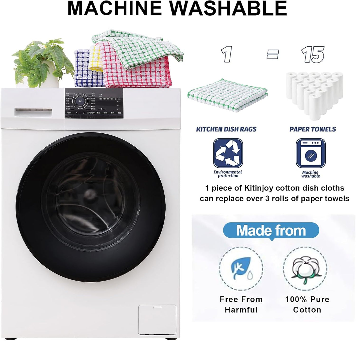 Kitinjoy Cotton 6 Pack Terry Kitchen Towels, 16 x 25 Inches Super Soft and Absorbent Dish Towels, Quick Drying Hand Towels for Kitchen Drying, Green