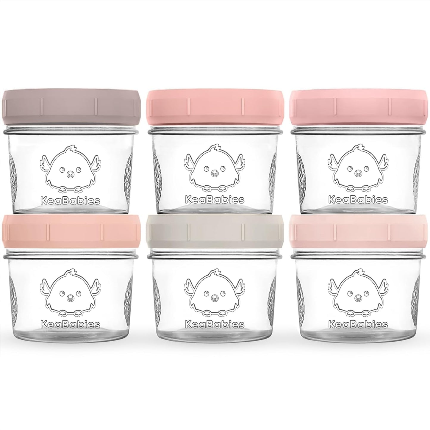 KeaBabies 6pk 4oz Glass Baby Food Containers with Lids - Leak-Proof, Microwavable Small Glass Jars, Baby Purees & Toddler Snack Storage Containers, BPA-Free, Dishwasher & Freezer Safe (Roseate)