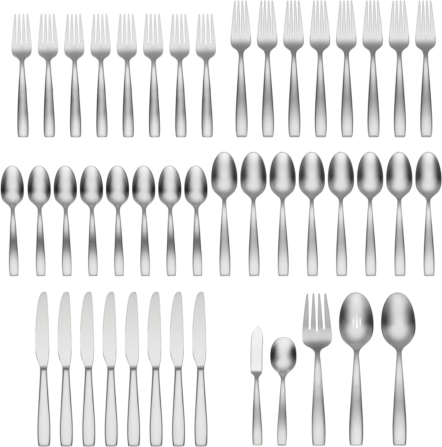 Oneida Everdine 45 Piece Everyday Flatware, Service for 8, 18/0 Stainless Steel, Silverware Set, Dishwasher Safe, Silver