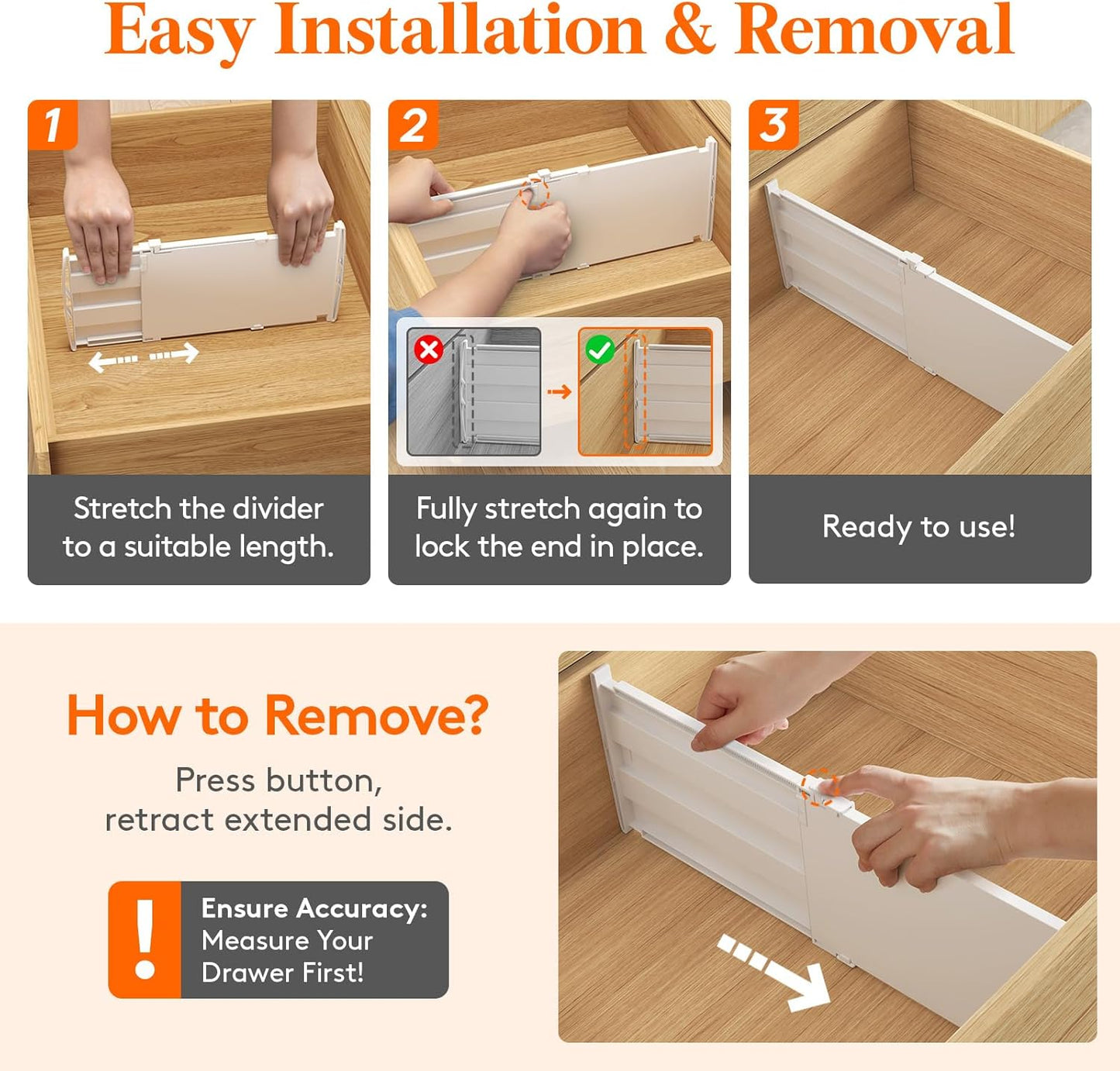 Lifewit 6 Pack Deep Drawer Dividers 8" High, 13.8-22.5" Adjustable Dresser Drawer Divider, Plastic Drawer Organizer for Clothes, Tall Drawers Separators for Dresser, Kitchen, Bedroom, Bathroom, Office