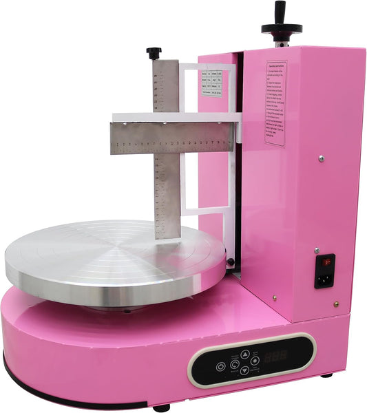 TECHTONGDA Cake Decorating Coating Machine Cream Spreading Automatic Frosting Turntable with Graduated Scraper 60-320RPM Rotating Speed for 6-14inch Cakes Pink