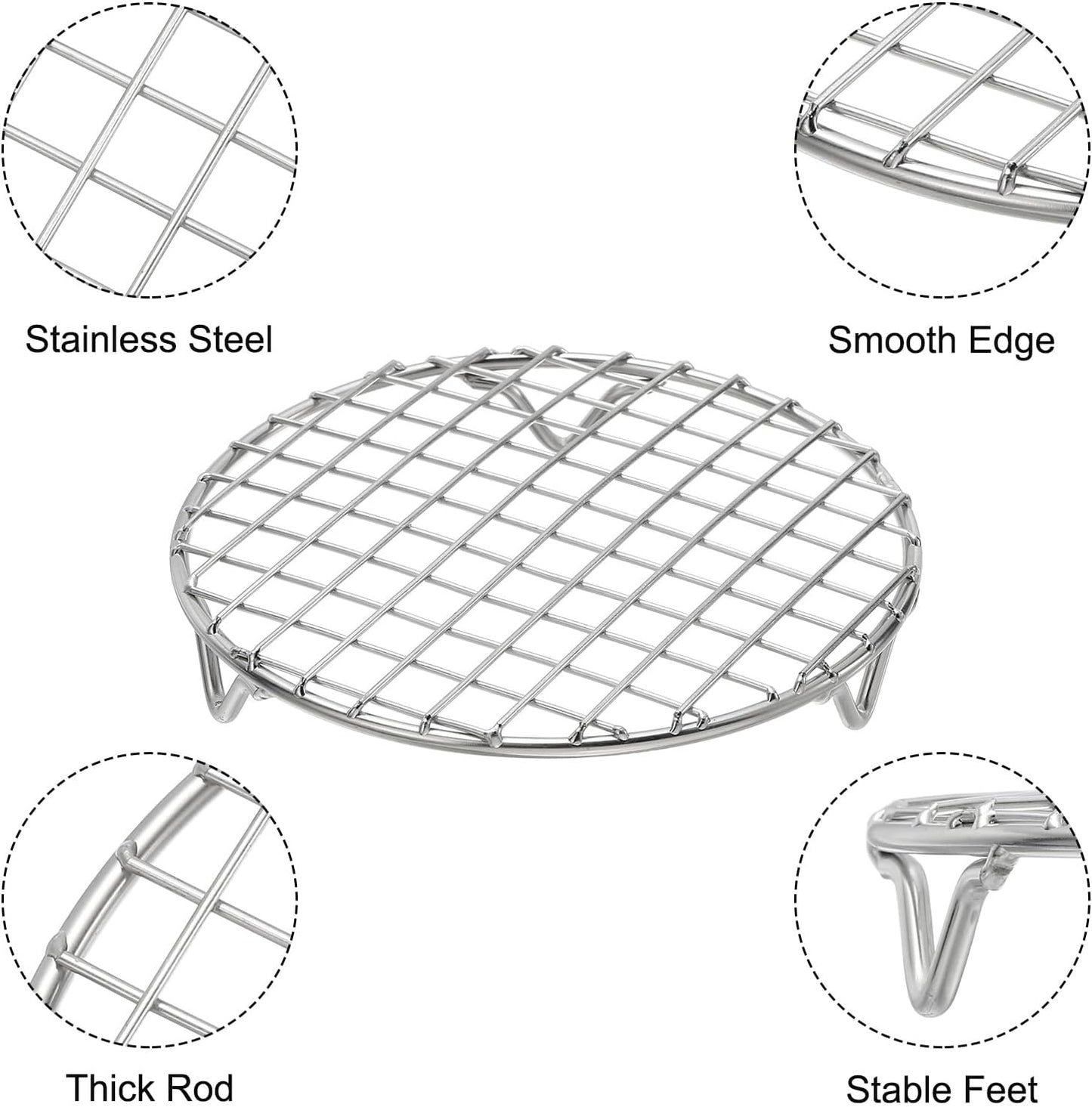 uxcell 2 Pcs Round Cooking Rack with Legs, Dia 5.9 Inch 304 Stainless Steel Barbecue Grill for Cooking Baking Barbecue Air Fryer Racks, Silver