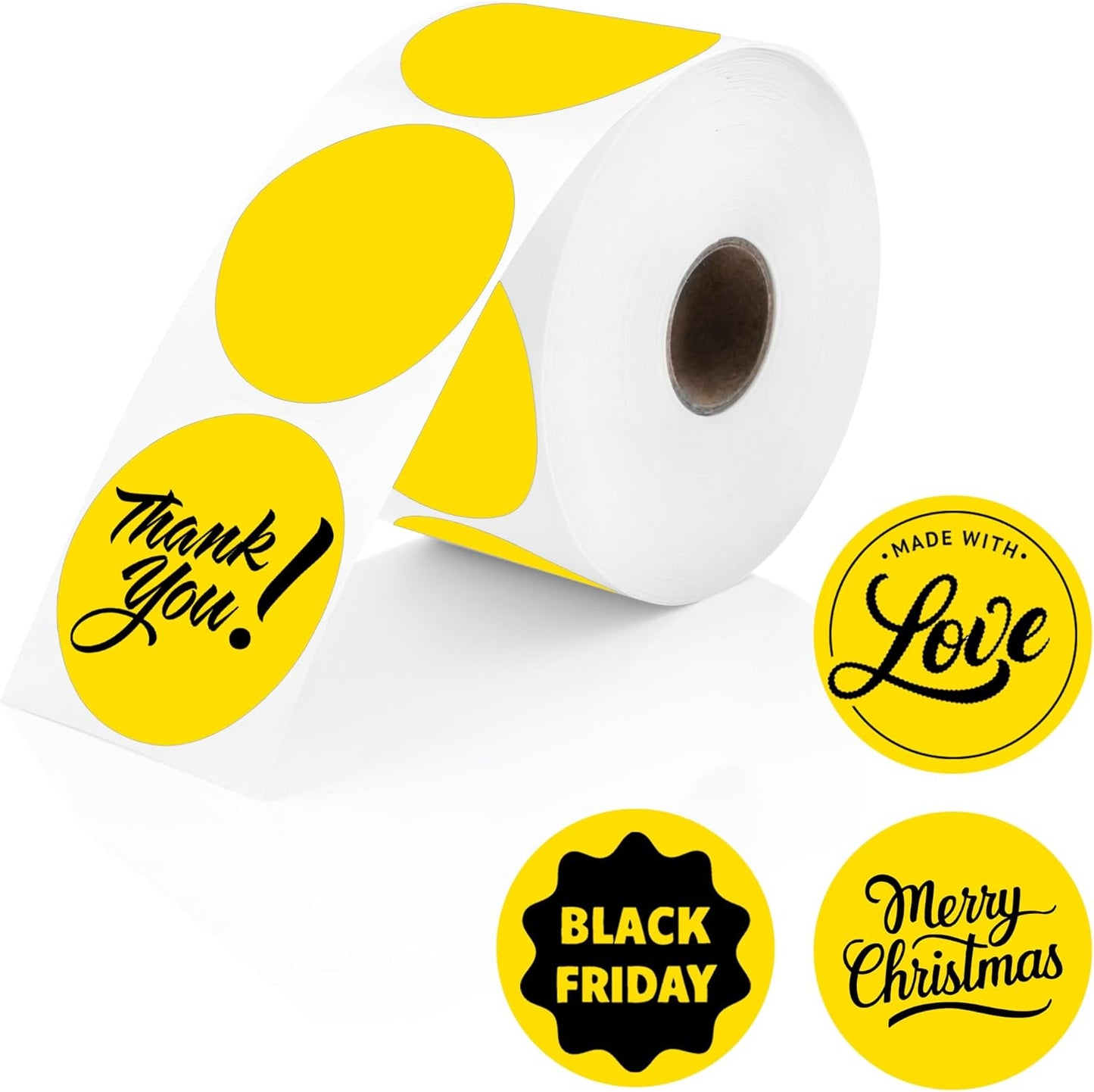Perco Yellow 2-Inch Perforated Circle Dot Thermal Sticker Labels — 735 Stickers/Roll, Direct Thermal Printer Compatible—with Permanent Adhesive for Organizing, Color Coding, Bin Labeling—Made in USA