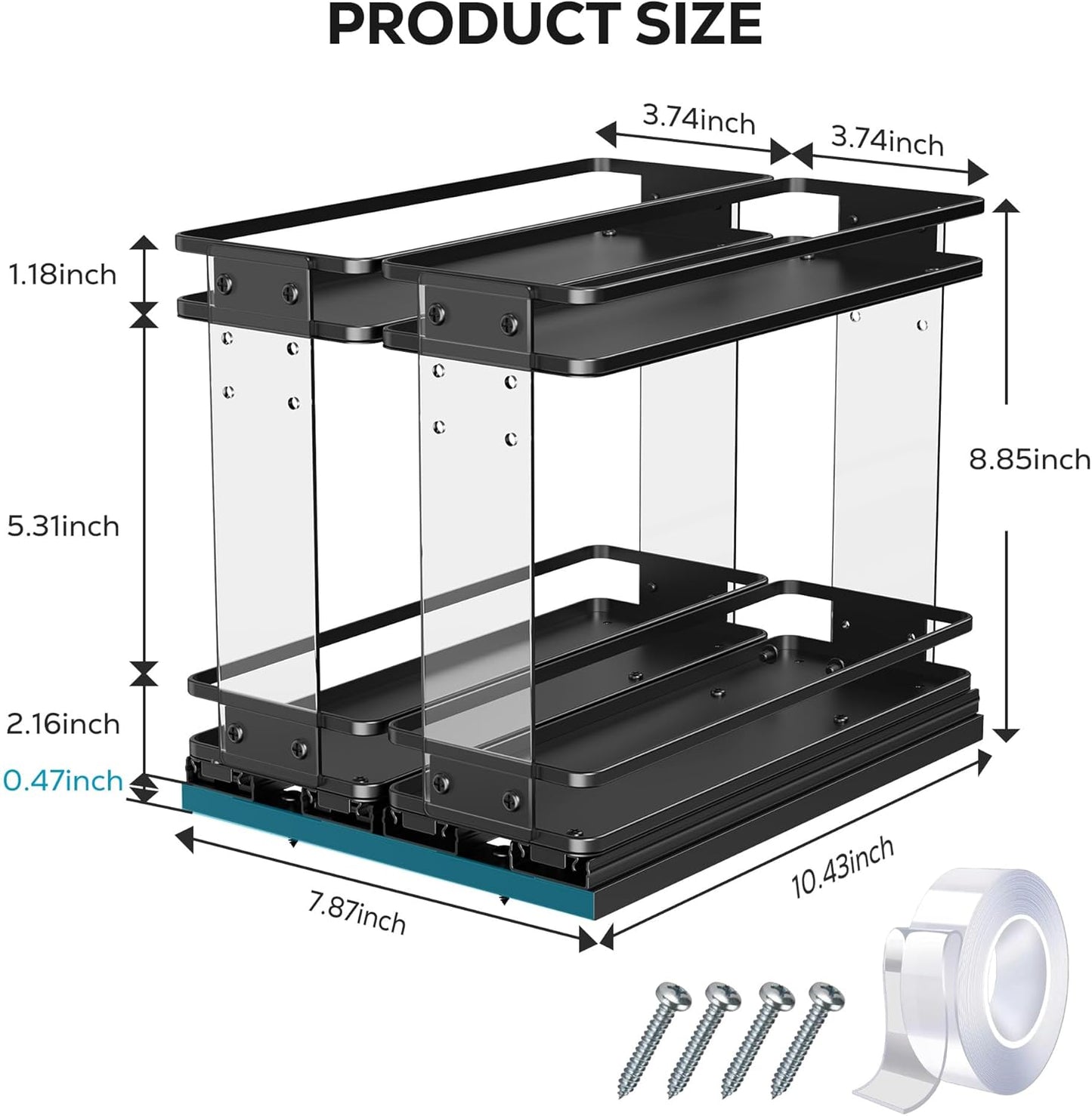 Nieifi Pull Out Spice Rack Organizer, 2 Tiers, Acrylic Transparent, Spice Organization for Cabinet, Height Adjustable, Easy to Install
